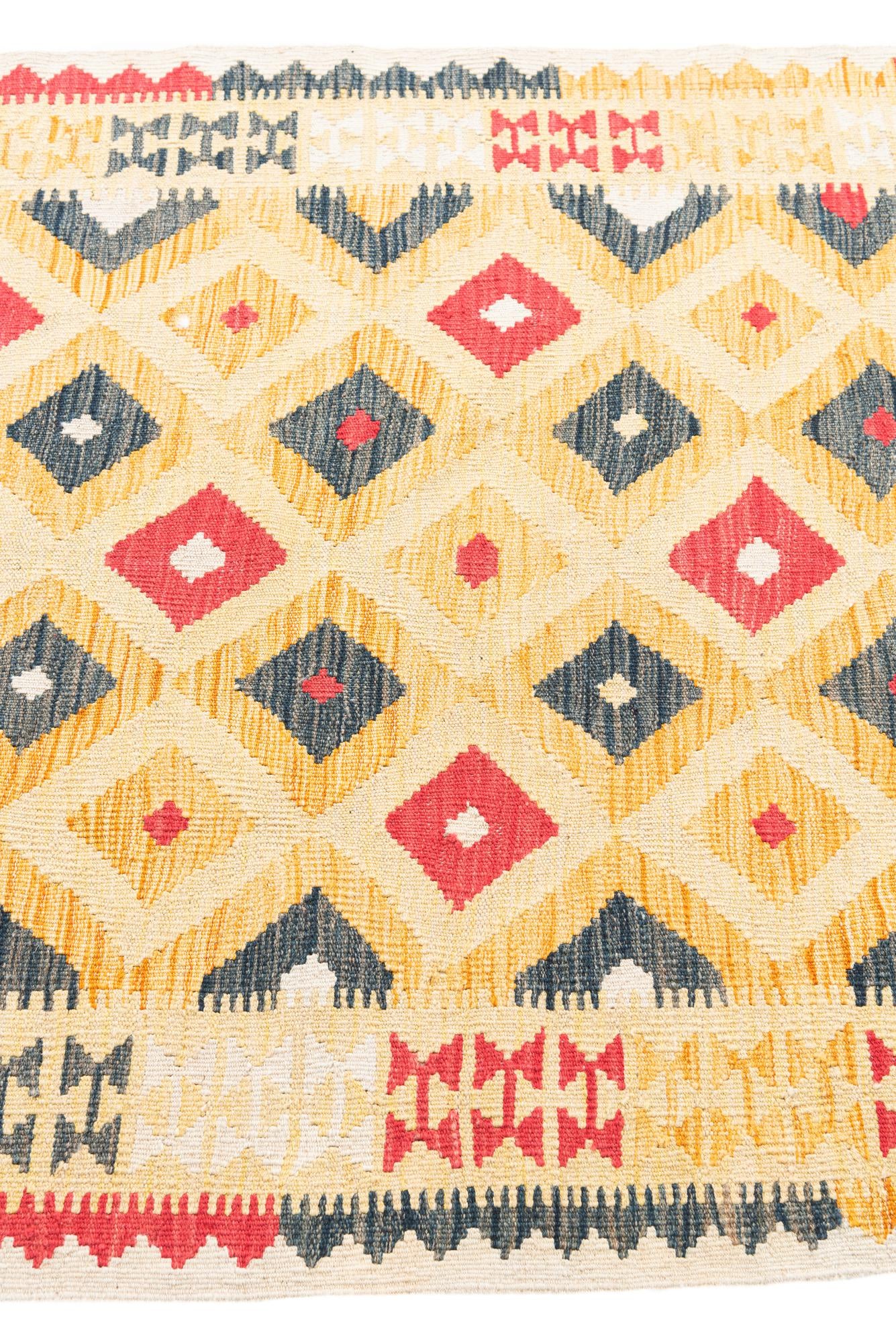 3' 7 x 6' 7 Hand Woven Kilim Maymana Wool Rug