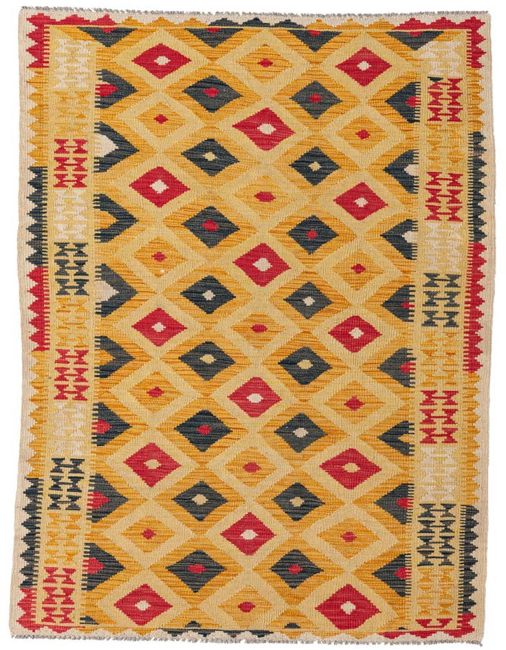 Detail image of 3' 7 x 6' 7 Hand Woven Kilim Maymana Wool Rug