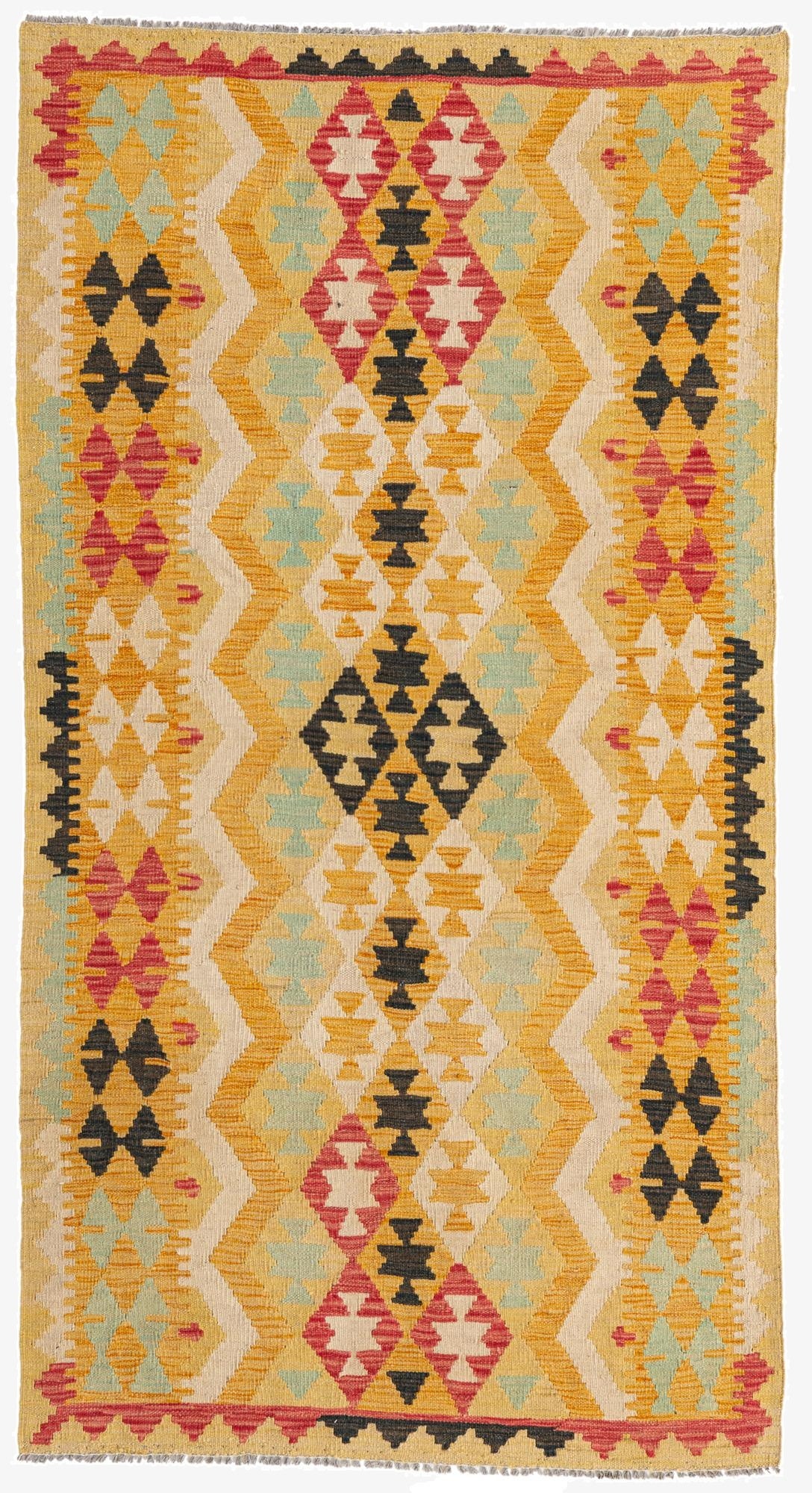 3' 5 x 6' 6  Hand Woven Kilim Maymana Wool Rug