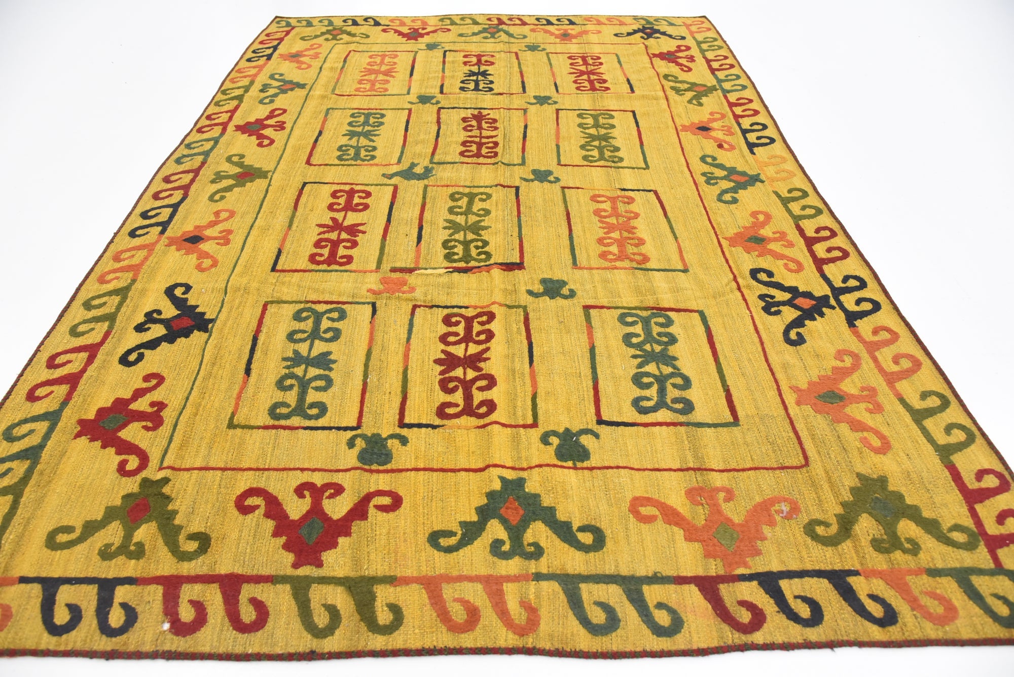 6' 10 x 9' 9 Hand Woven Kilim Suzani Wool Rug