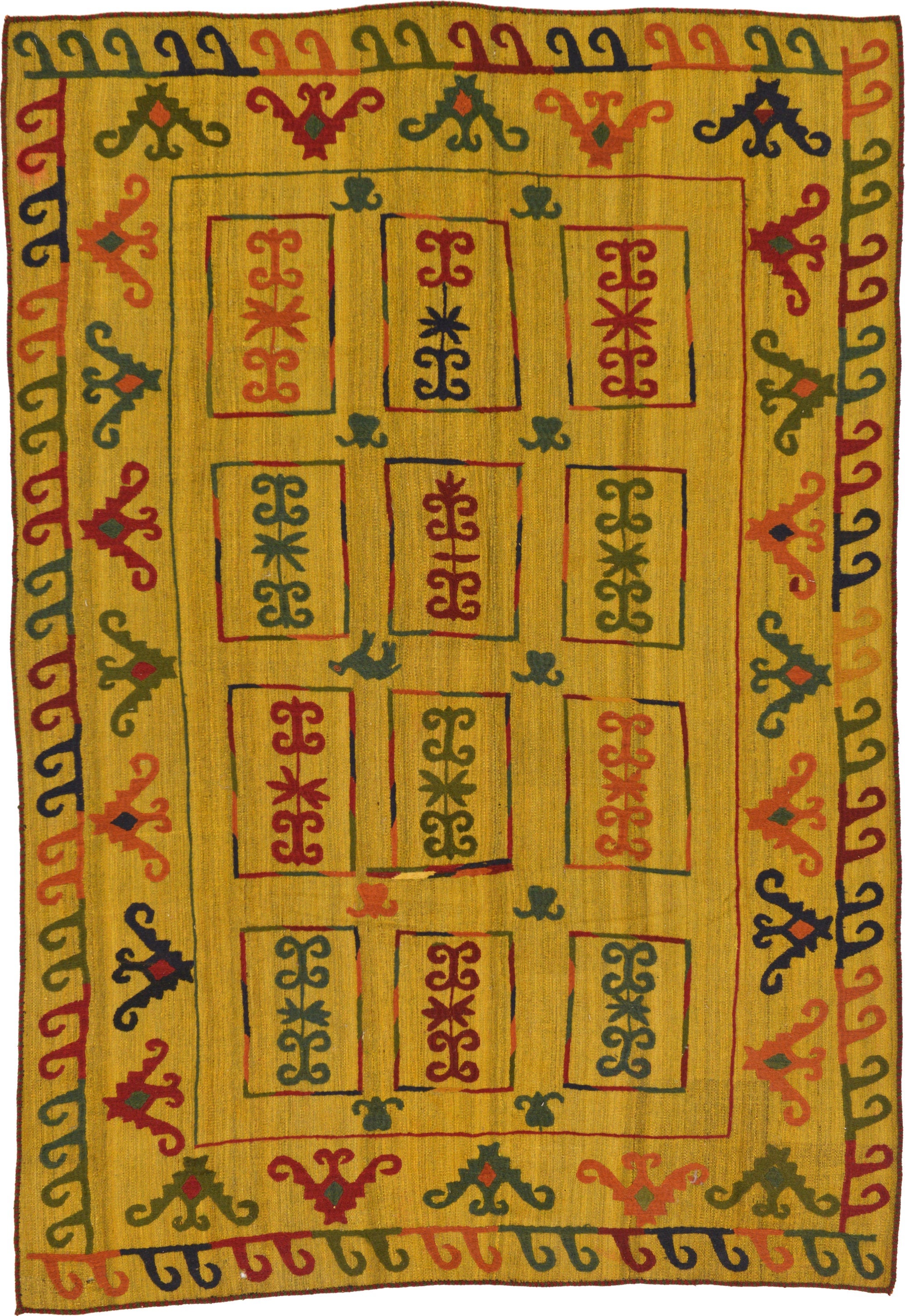 6' 10 x 9' 9 Hand Woven Kilim Suzani Wool Rug