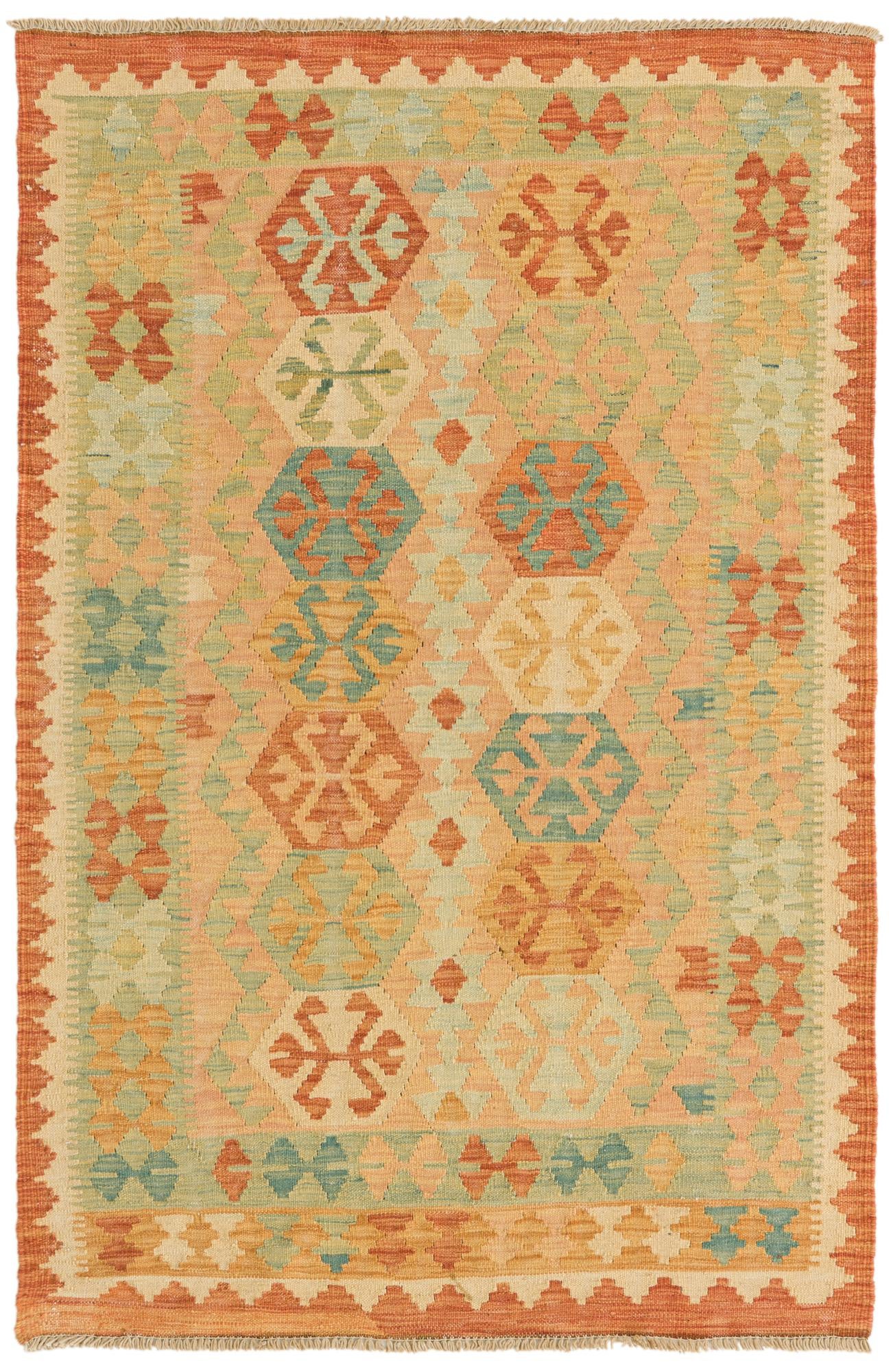 3' x 4' 9 Hand Woven Kilim Waziri Wool Rug