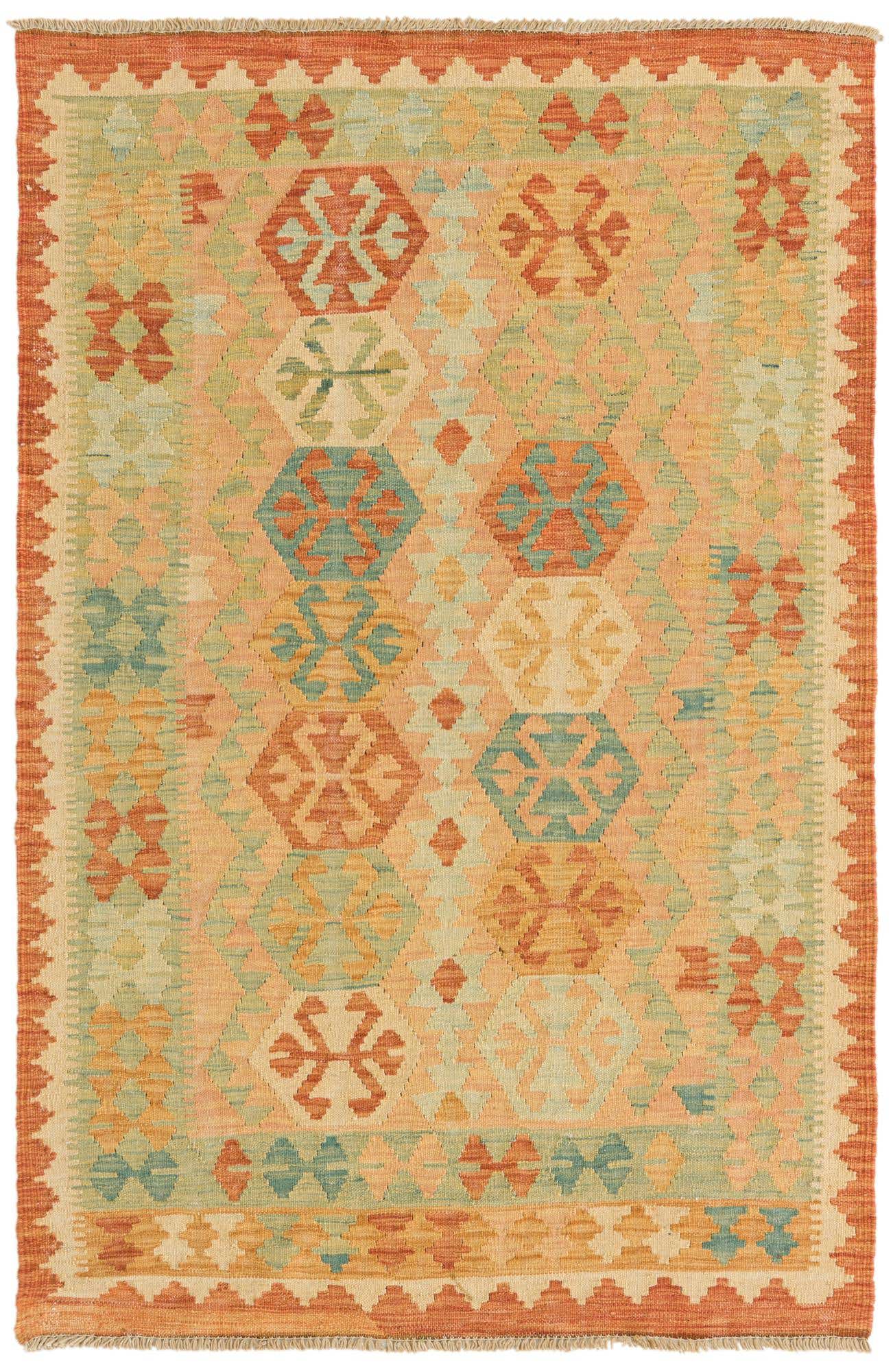 3' x 4' 9 Hand Woven Kilim Waziri Wool Rug