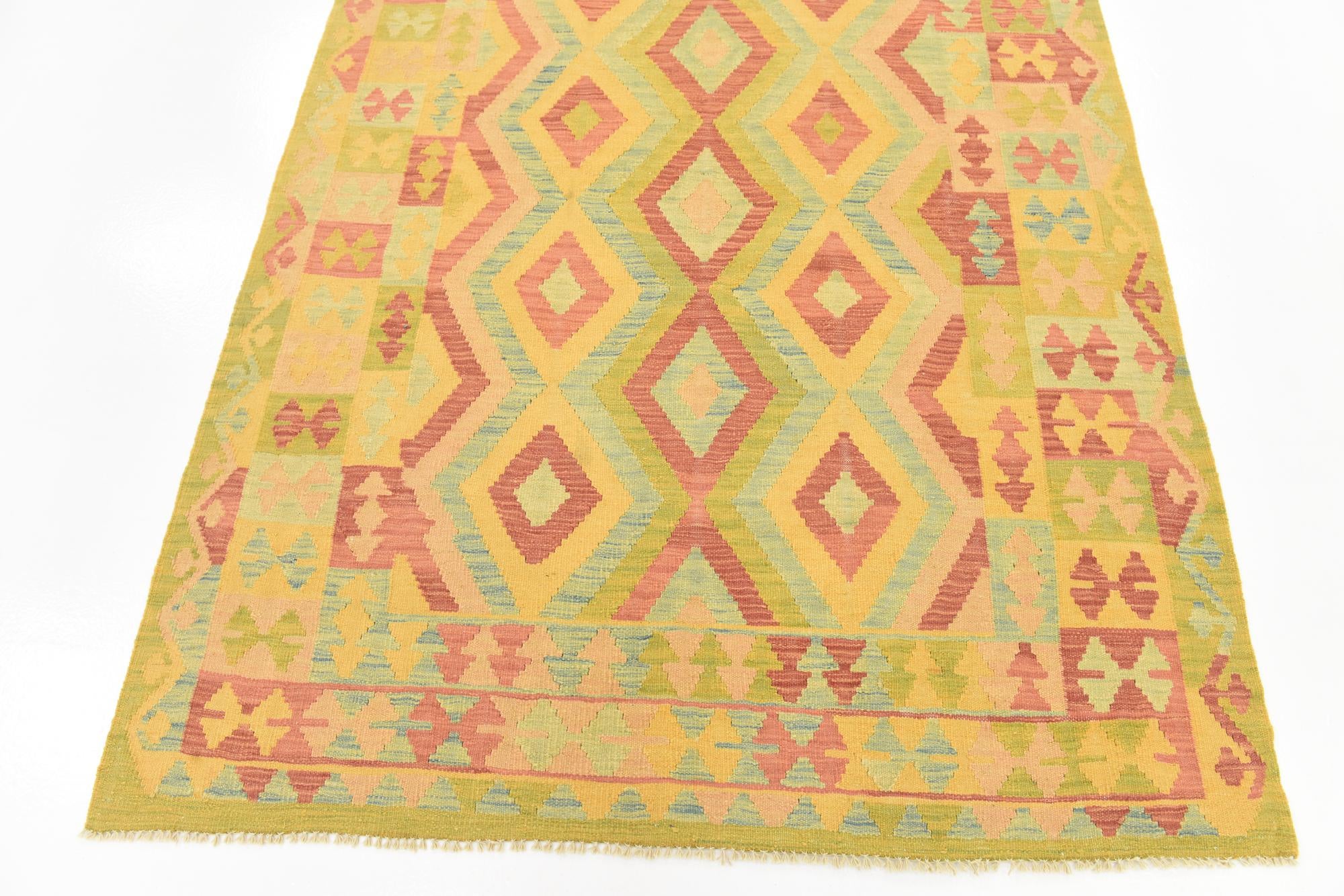 4' 6 x 6' 5 Hand Woven Kilim Waziri Wool Rug