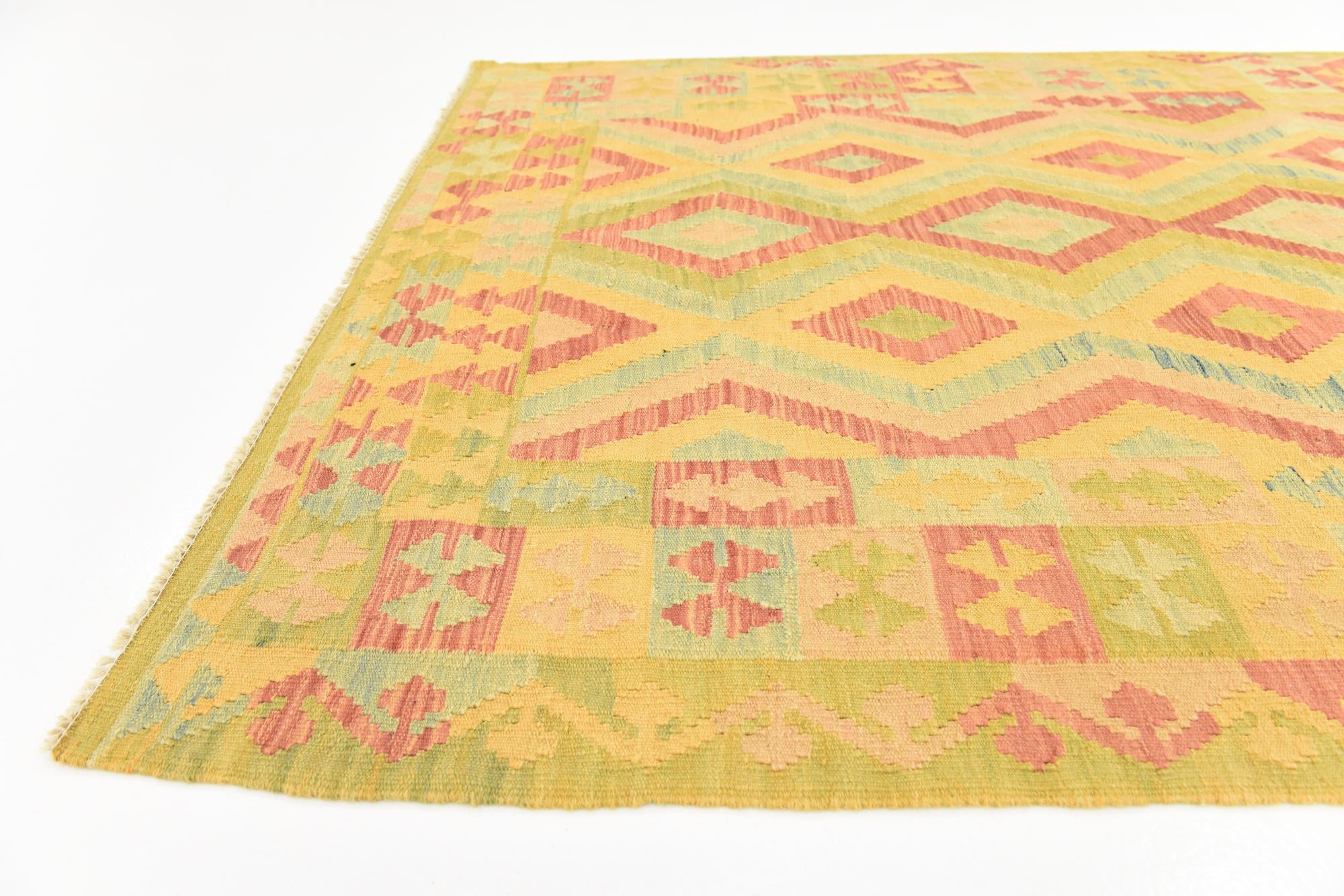 4' 6 x 6' 5 Hand Woven Kilim Waziri Wool Rug