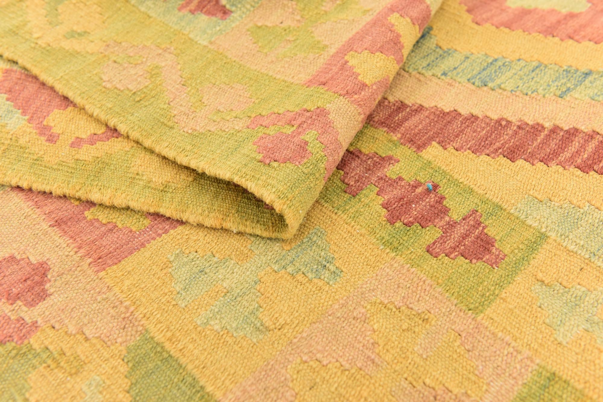 4' 6 x 6' 5 Hand Woven Kilim Waziri Wool Rug