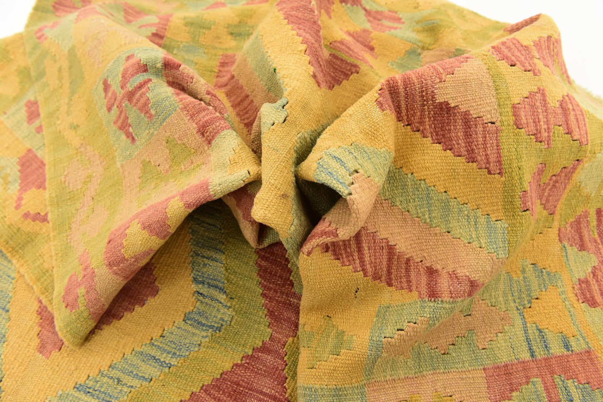 4' 6 x 6' 5 Hand Woven Kilim Waziri Wool Rug