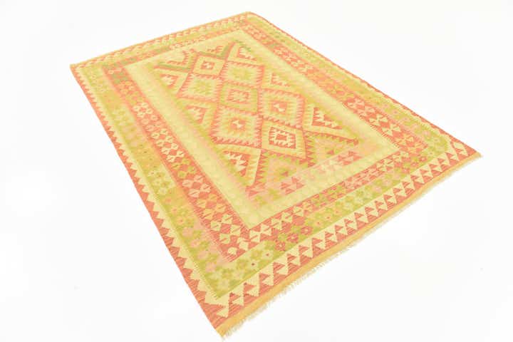 4' 7 x 6' 7 Hand Woven Kilim Waziri Wool Rug