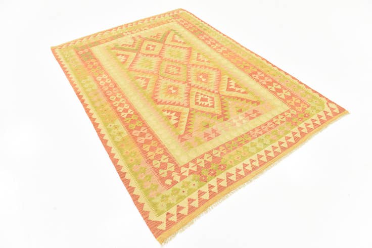 Detail image of 4' 7 x 6' 7 Hand Woven Kilim Waziri Wool Rug