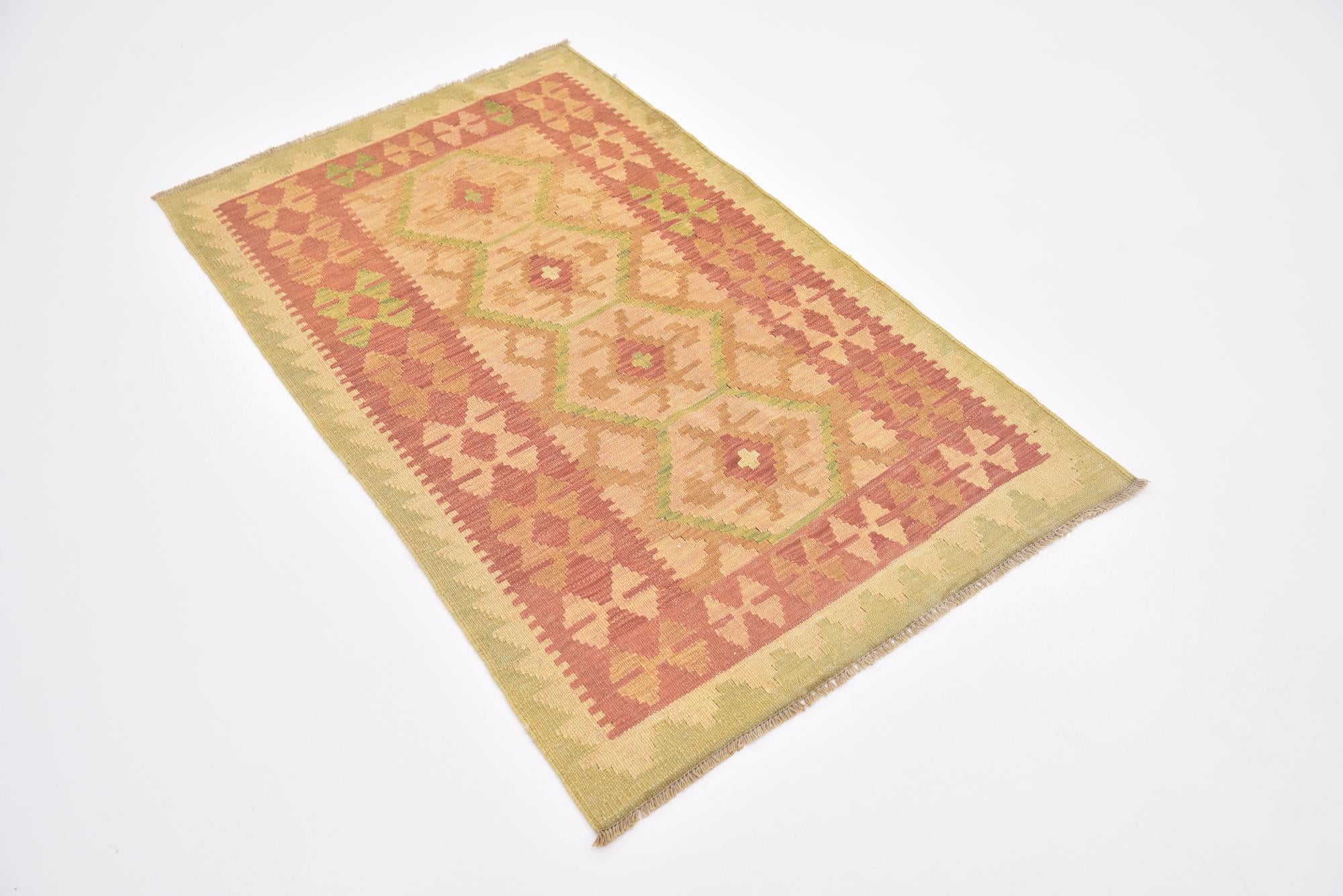 3' x 4' 9 Hand Woven Kilim Waziri Wool Rug