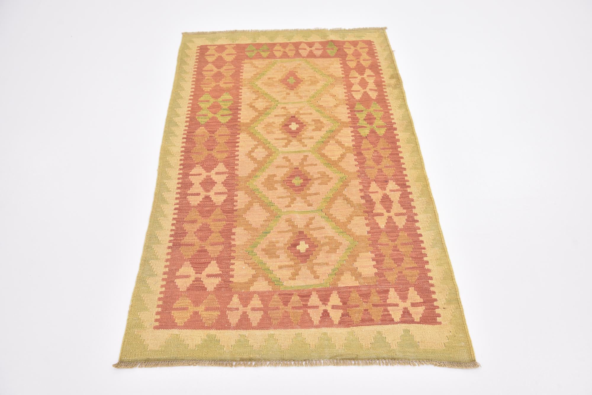 3' x 4' 9 Hand Woven Kilim Waziri Wool Rug