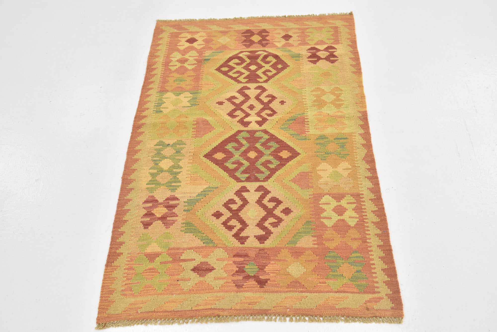 2' 7 x 4' 5 Hand Woven Kilim Waziri Wool Rug