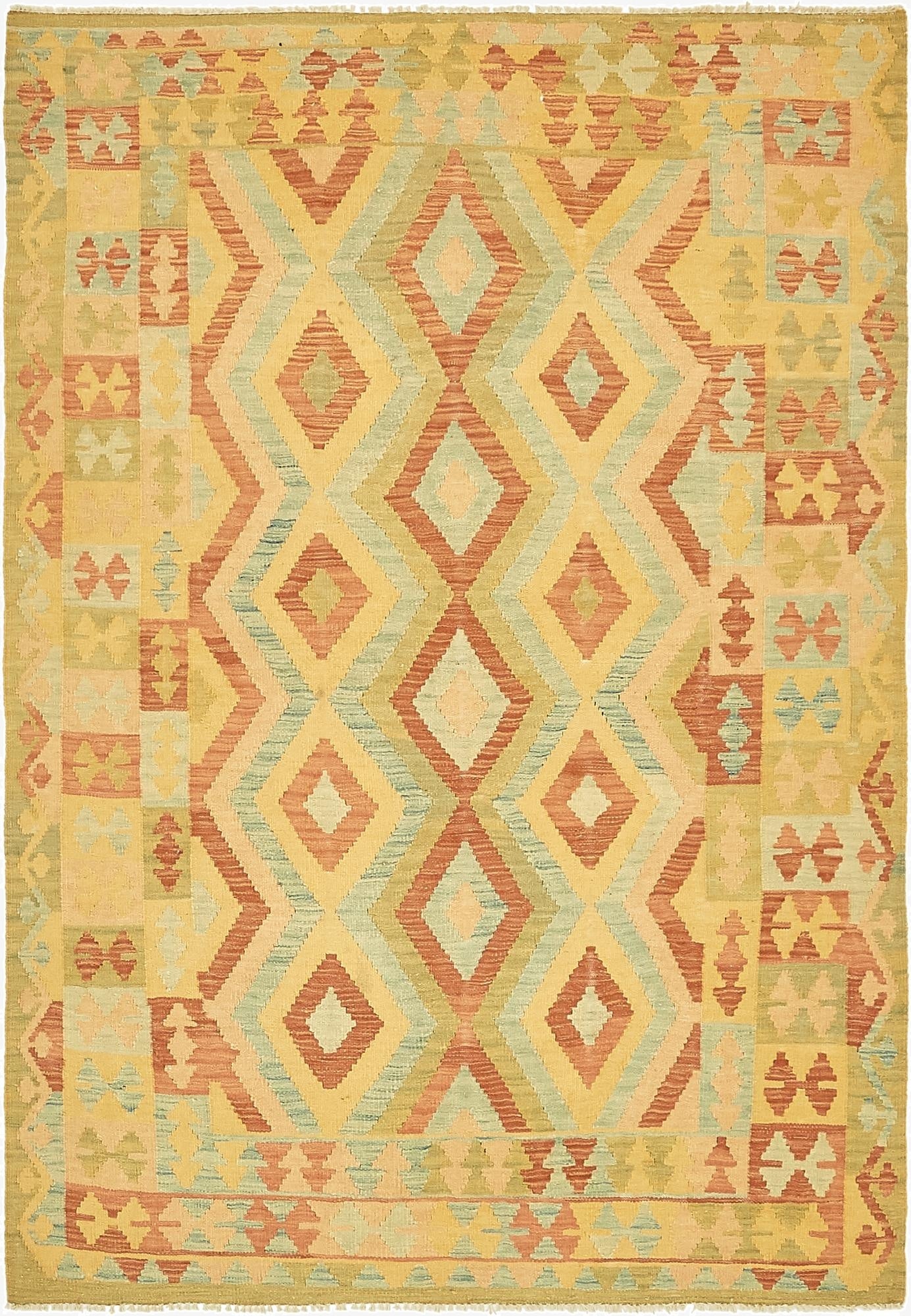 4' 6 x 6' 5  Hand Woven Kilim Waziri Wool Rug