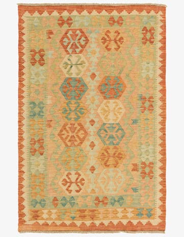 3' x 4' 9 Hand Woven Kilim Waziri Wool Rug