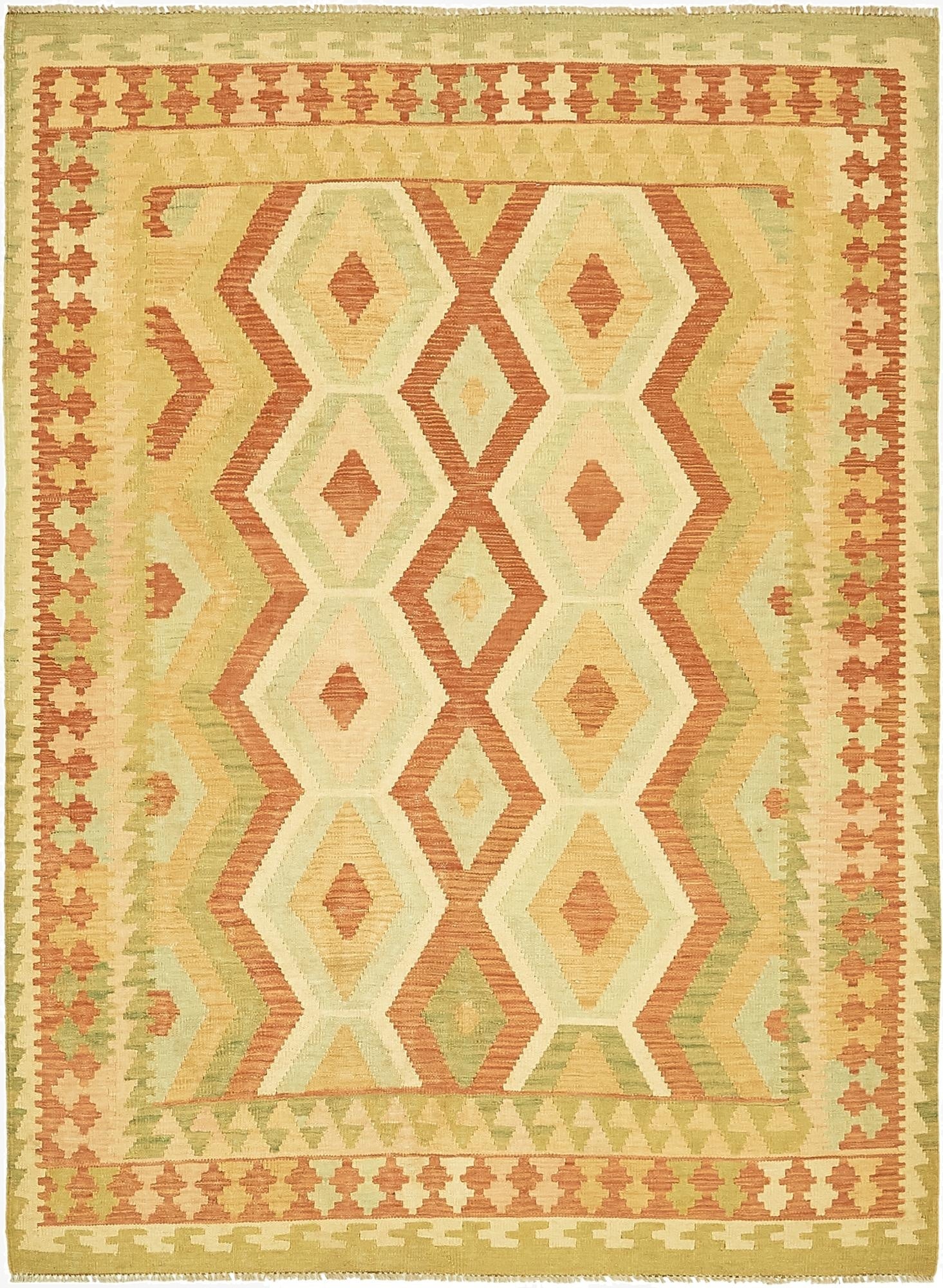 4' 9 x 6' 5  Hand Woven Kilim Waziri Wool Rug