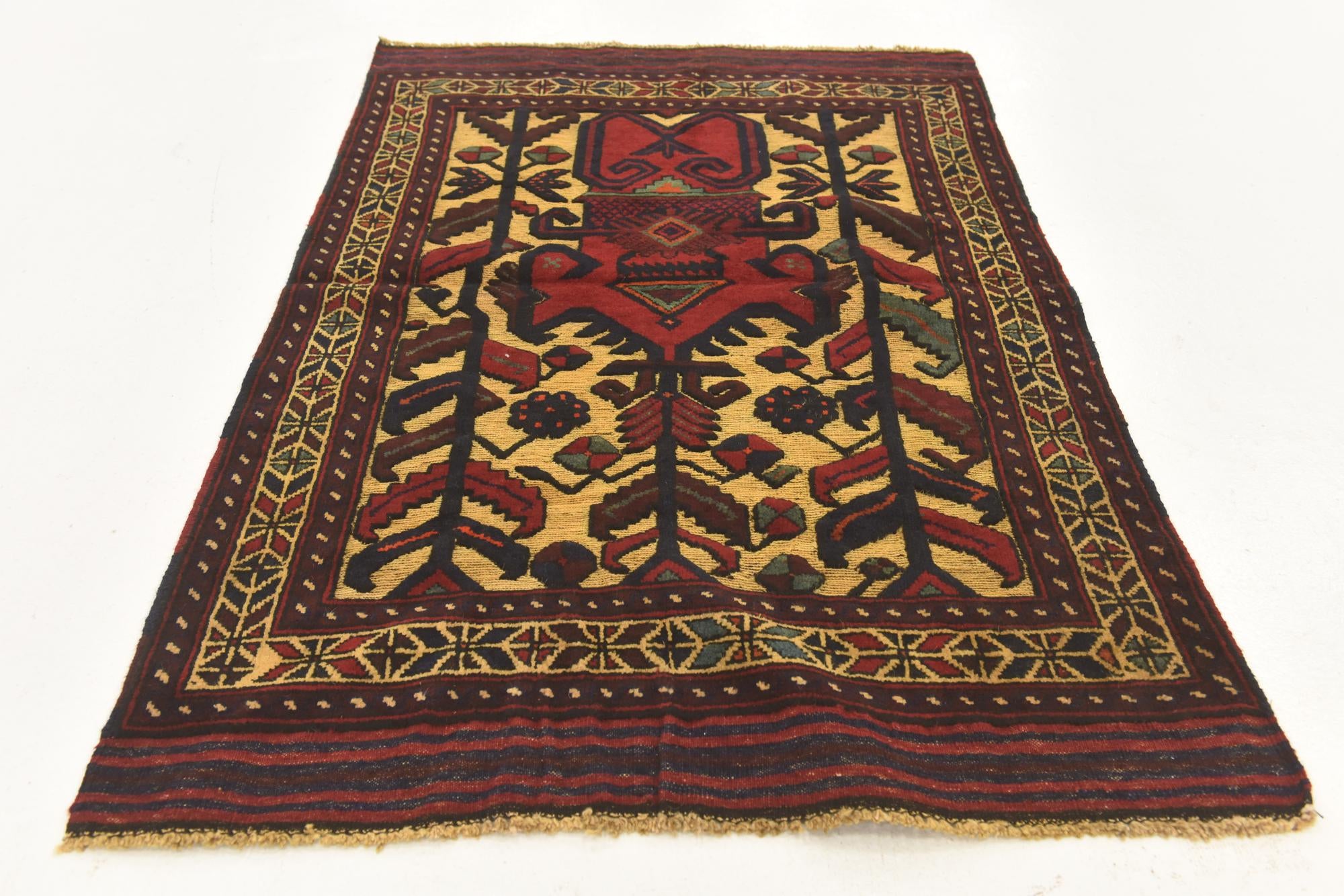 3' x 4' 4 Hand Knotted Sumak Wool Rug