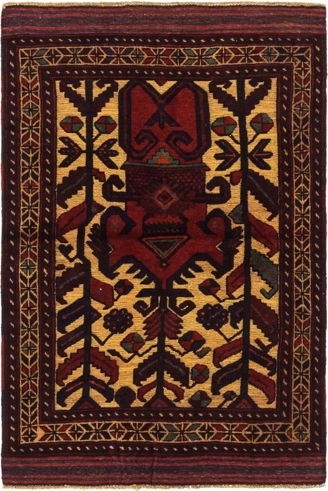 3' x 4' 4 Hand Knotted Sumak Wool Rug