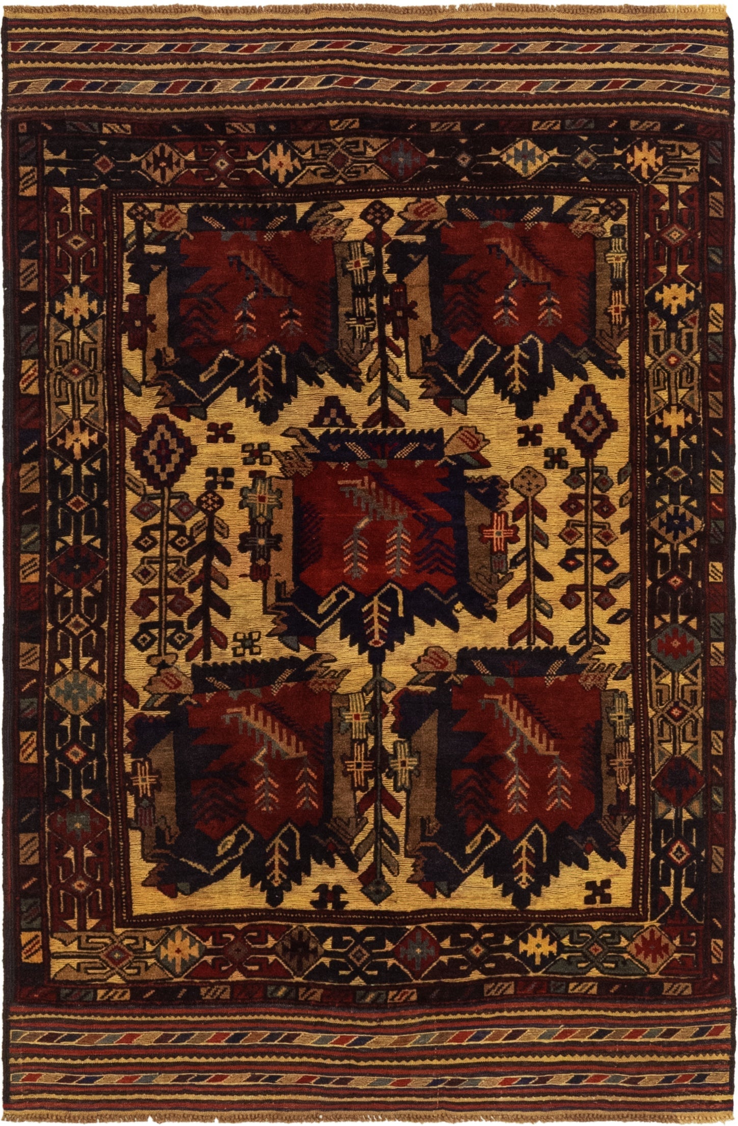 4' x 6' 6 Hand Knotted Sumak Wool Rug
