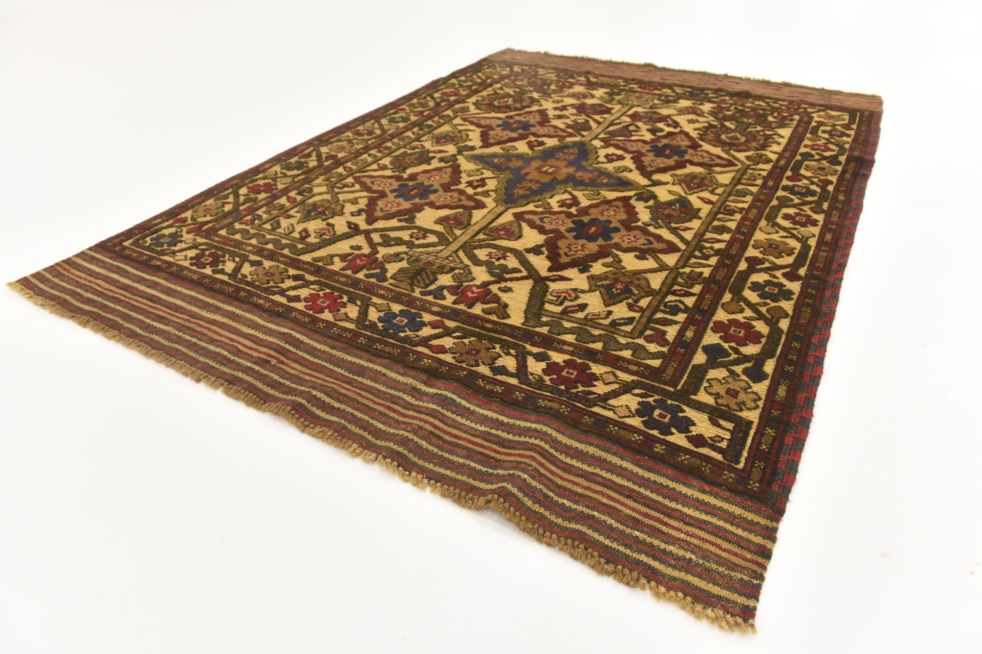 4' 3 x 6' 1 Hand Knotted Sumak Wool Rug