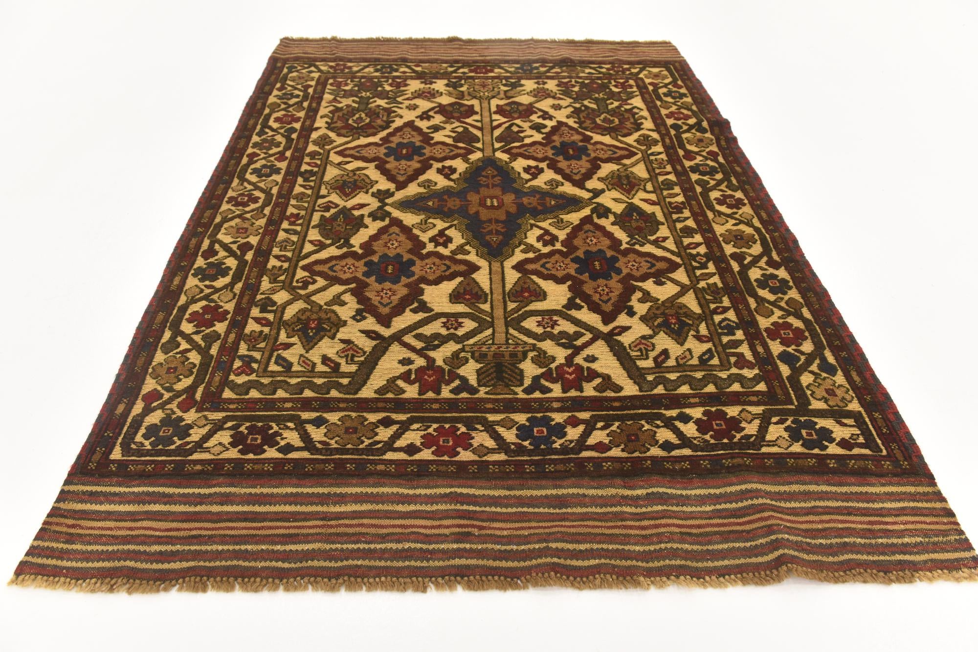 4' 3 x 6' 1 Hand Knotted Sumak Wool Rug