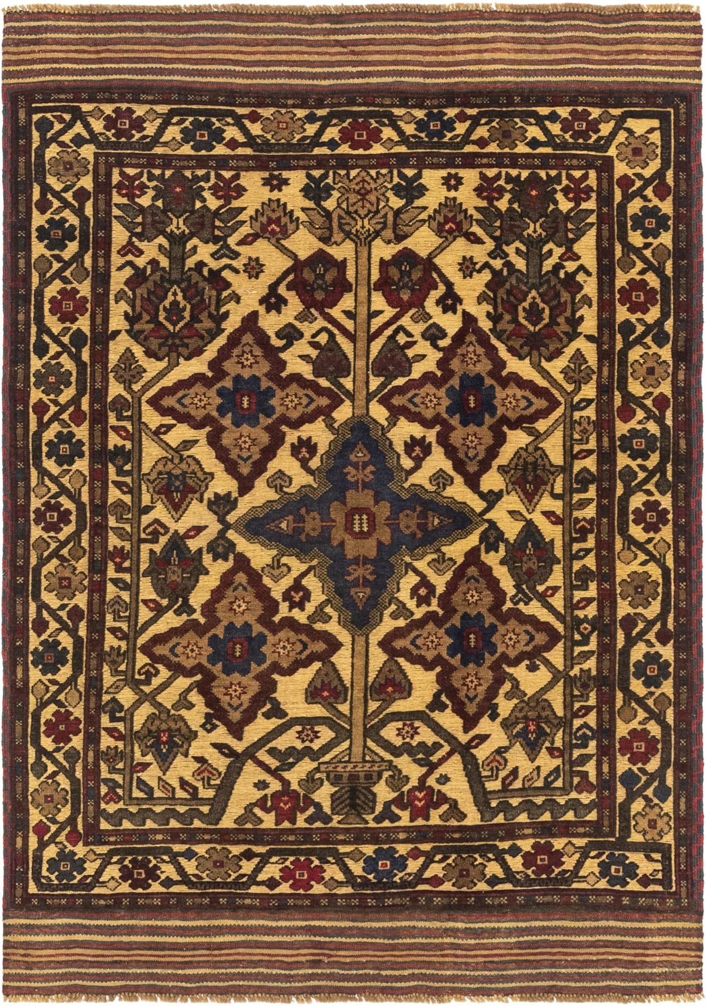 4' 3 x 6' 1 Hand Knotted Sumak Wool Rug