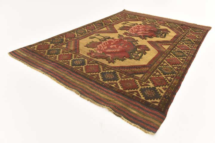 4' 3 x 6' 2 Hand Knotted Sumak Wool Rug