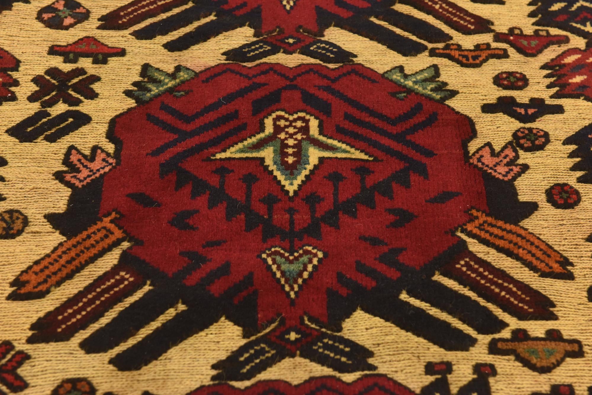 4' 3 x 6' 4 Hand Knotted Sumak Wool Rug