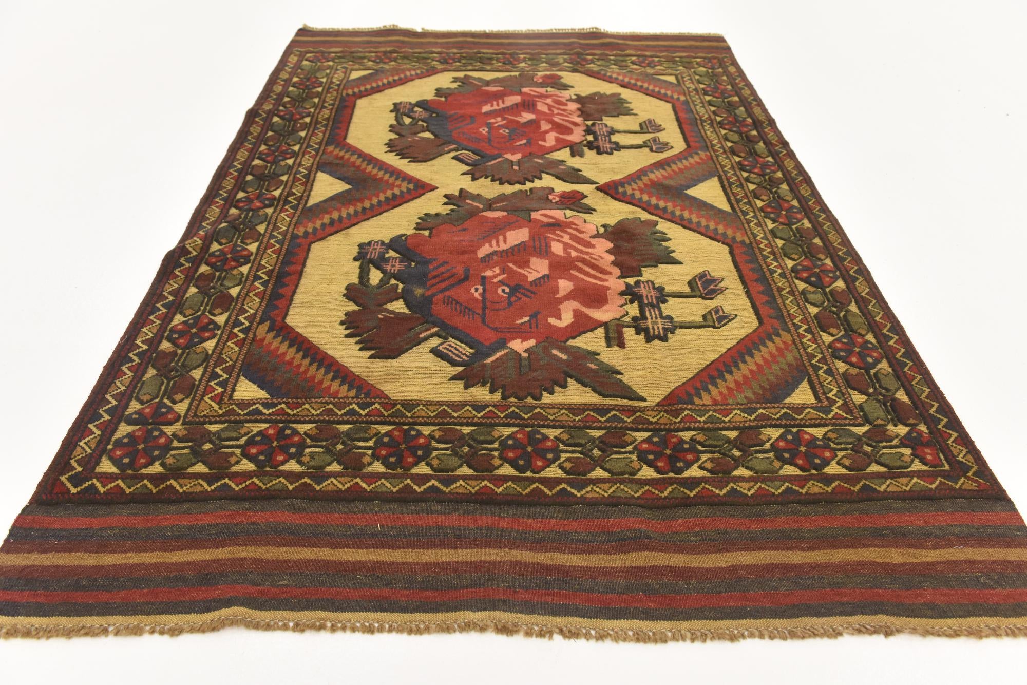 4' 2 x 6' 1 Hand Knotted Sumak Wool Rug