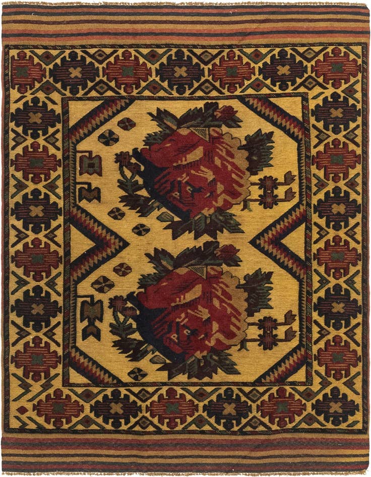 Detail image of 4' x 5' 11 Hand Knotted Sumak Wool Rug