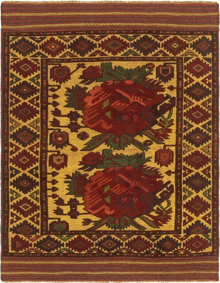 Detail image of 4' 1 x 6' 6 Hand Knotted Sumak Wool Rug