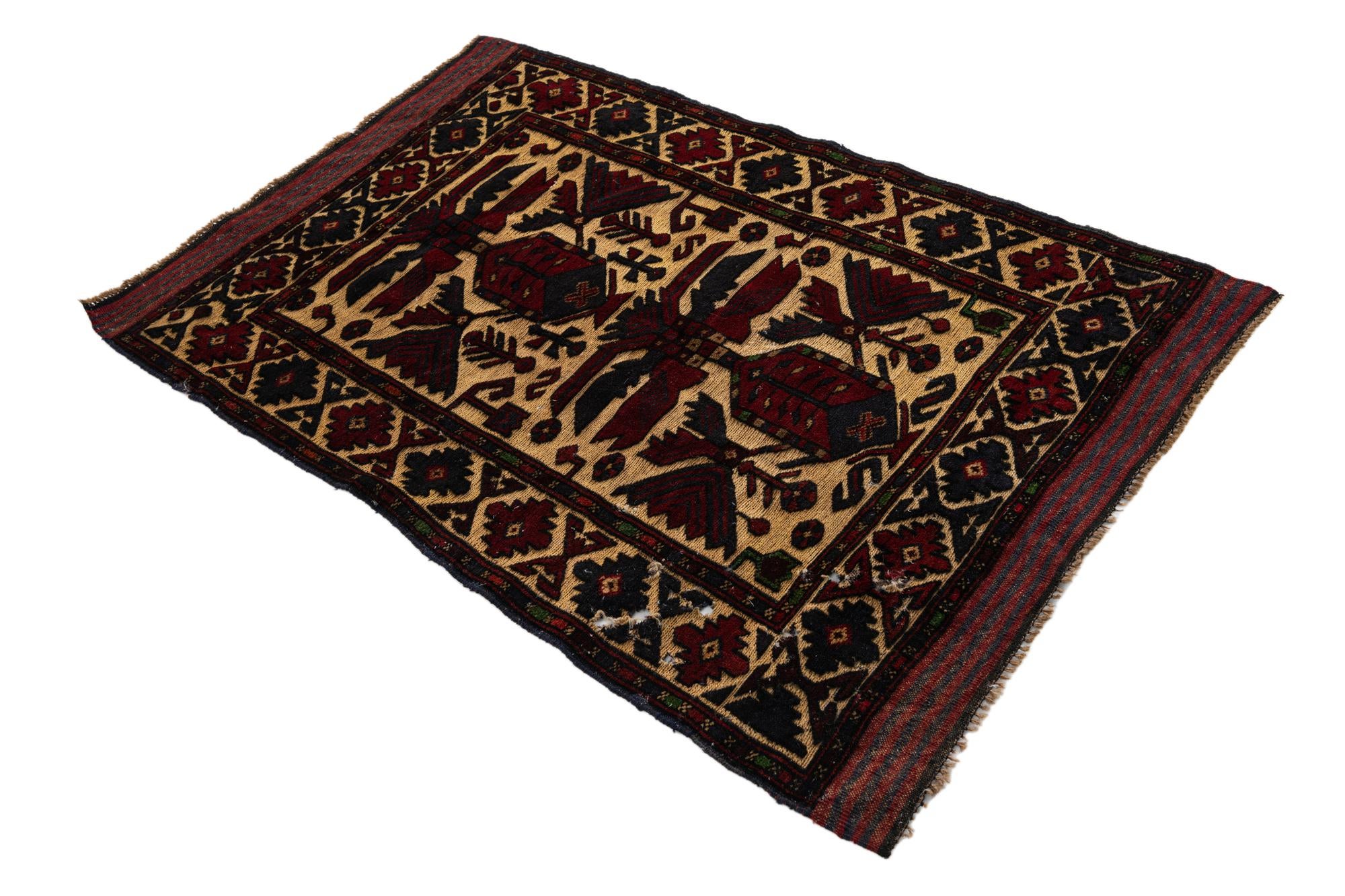 3' 1 x 4' 9 Hand Knotted Sumak Wool Rug
