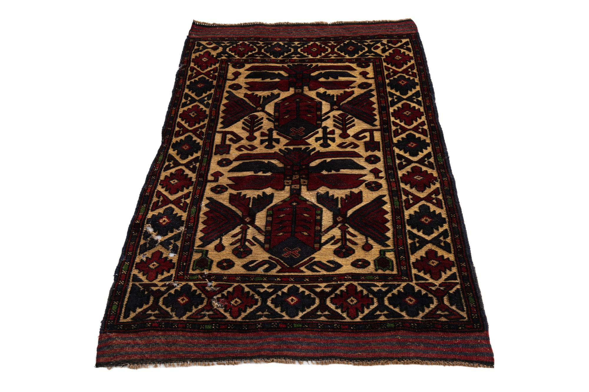 3' 1 x 4' 9 Hand Knotted Sumak Wool Rug