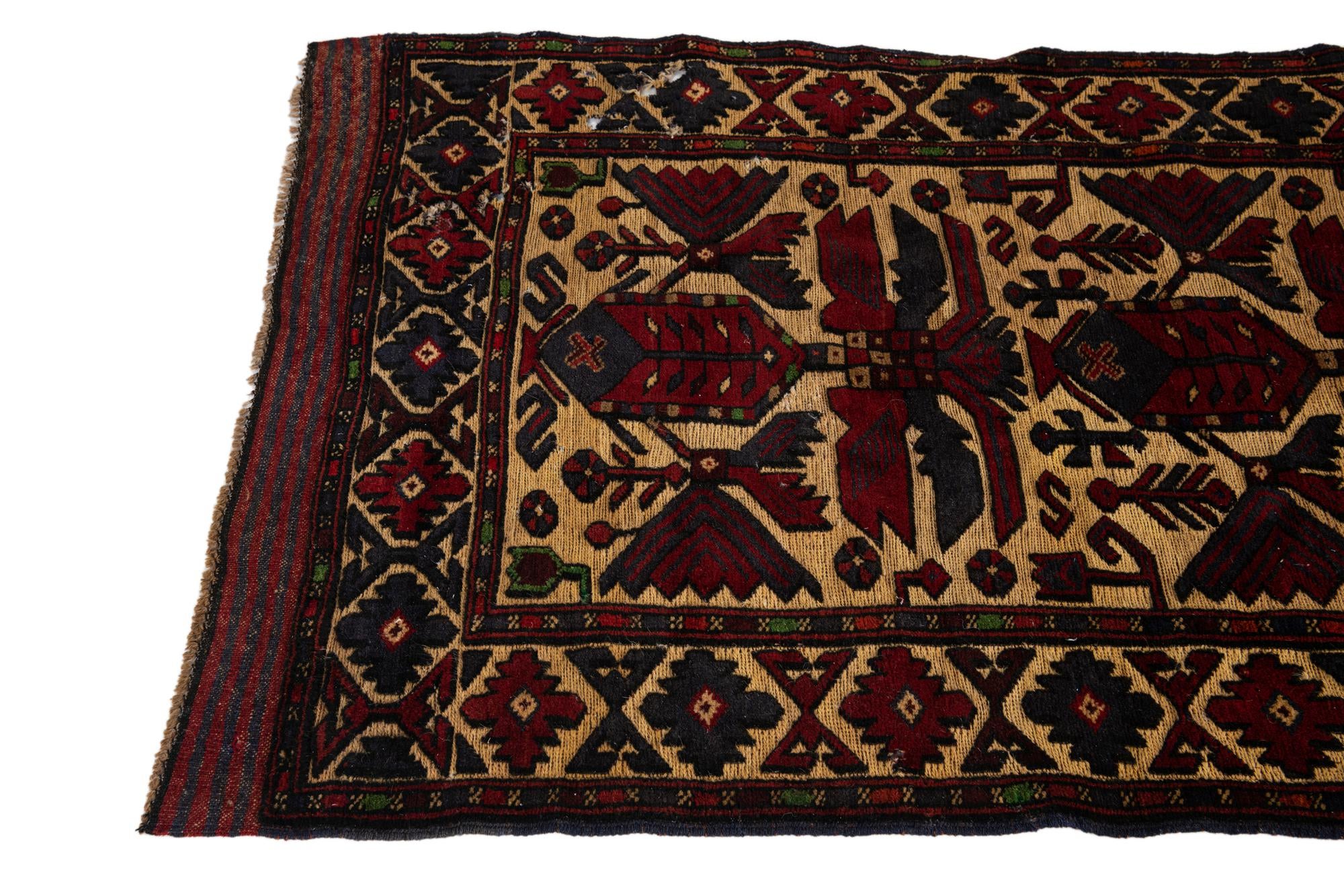 3' 1 x 4' 9 Hand Knotted Sumak Wool Rug