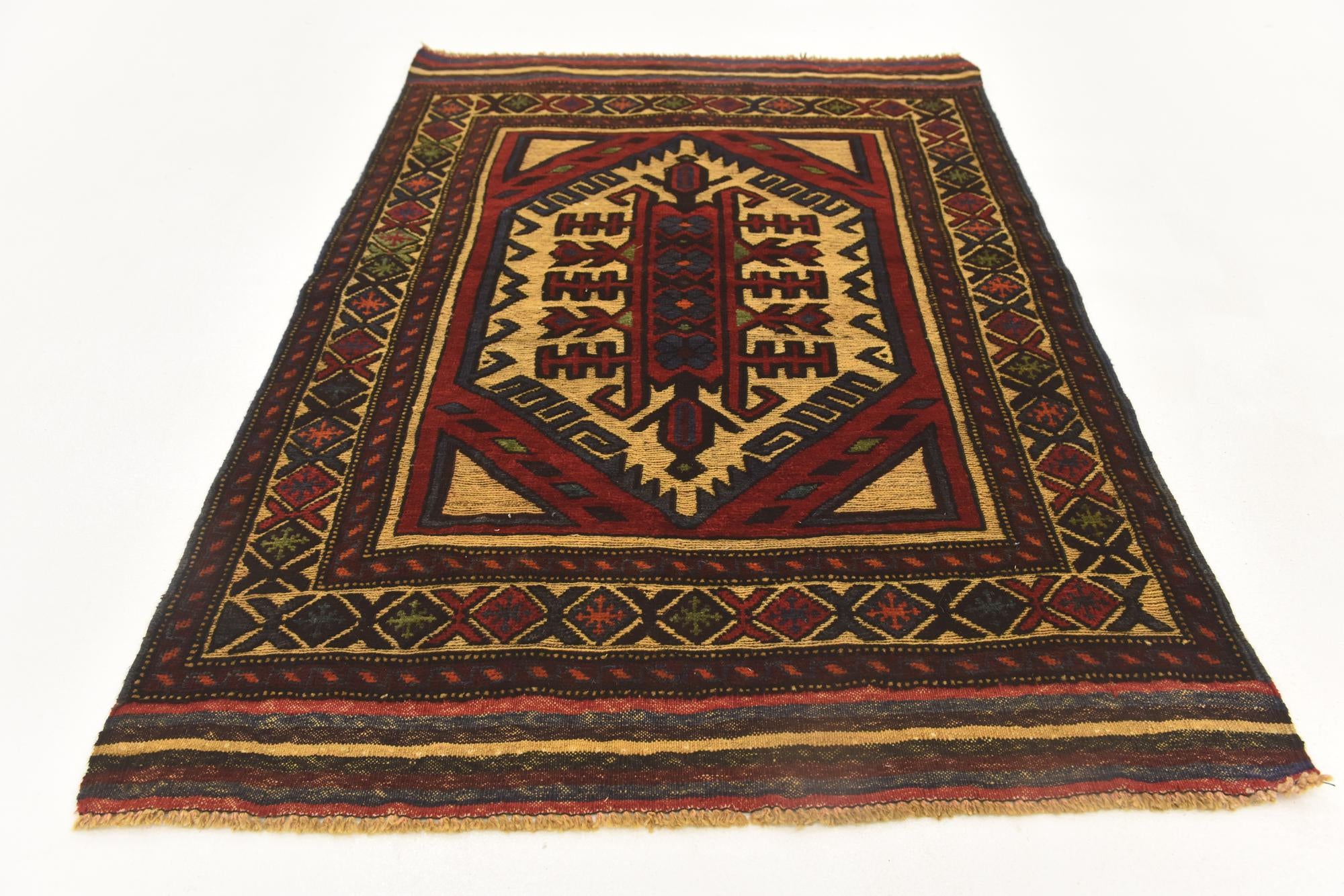 3' 1 x 4' 4 Hand Knotted Sumak Wool Rug