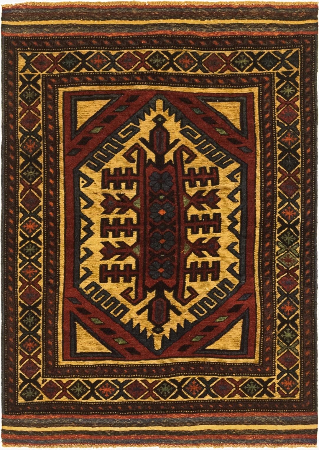 3' 1 x 4' 4  Hand Knotted Sumak Wool Rug