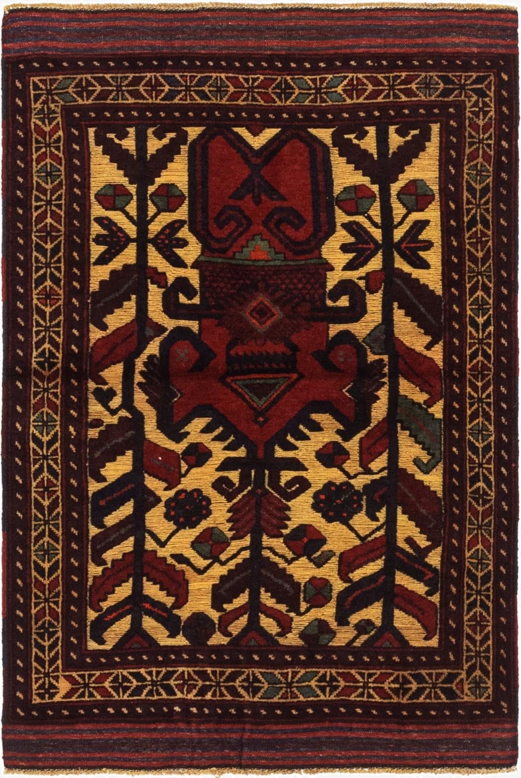 3' x 4' 4  Hand Knotted Sumak Wool Rug