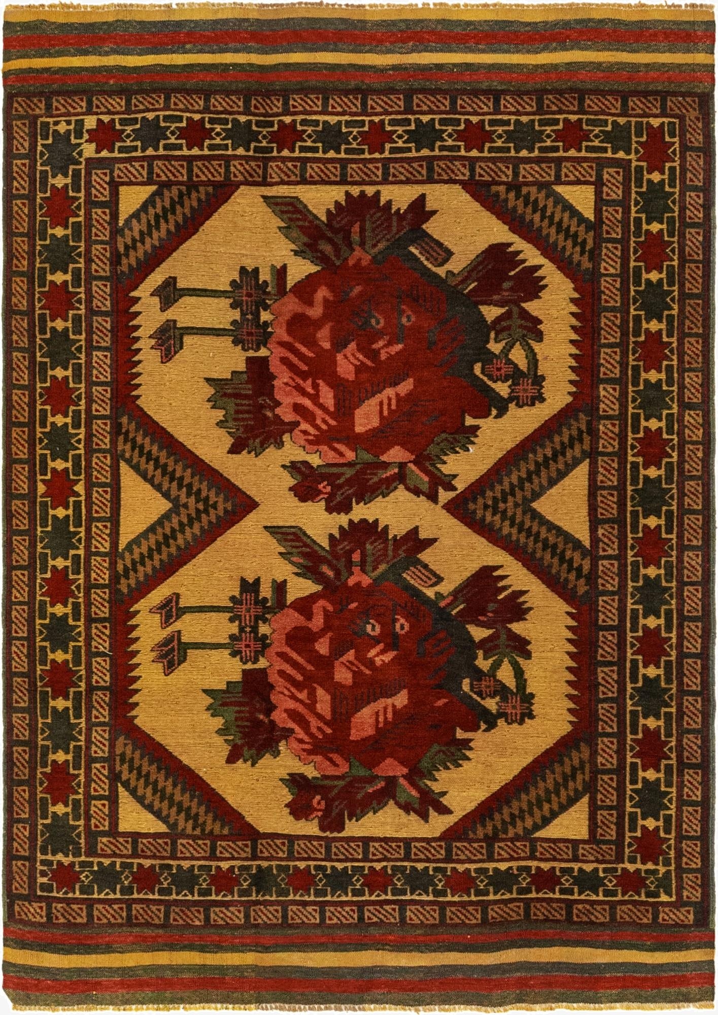 4' 2 x 5' 9  Hand Knotted Sumak Wool Rug