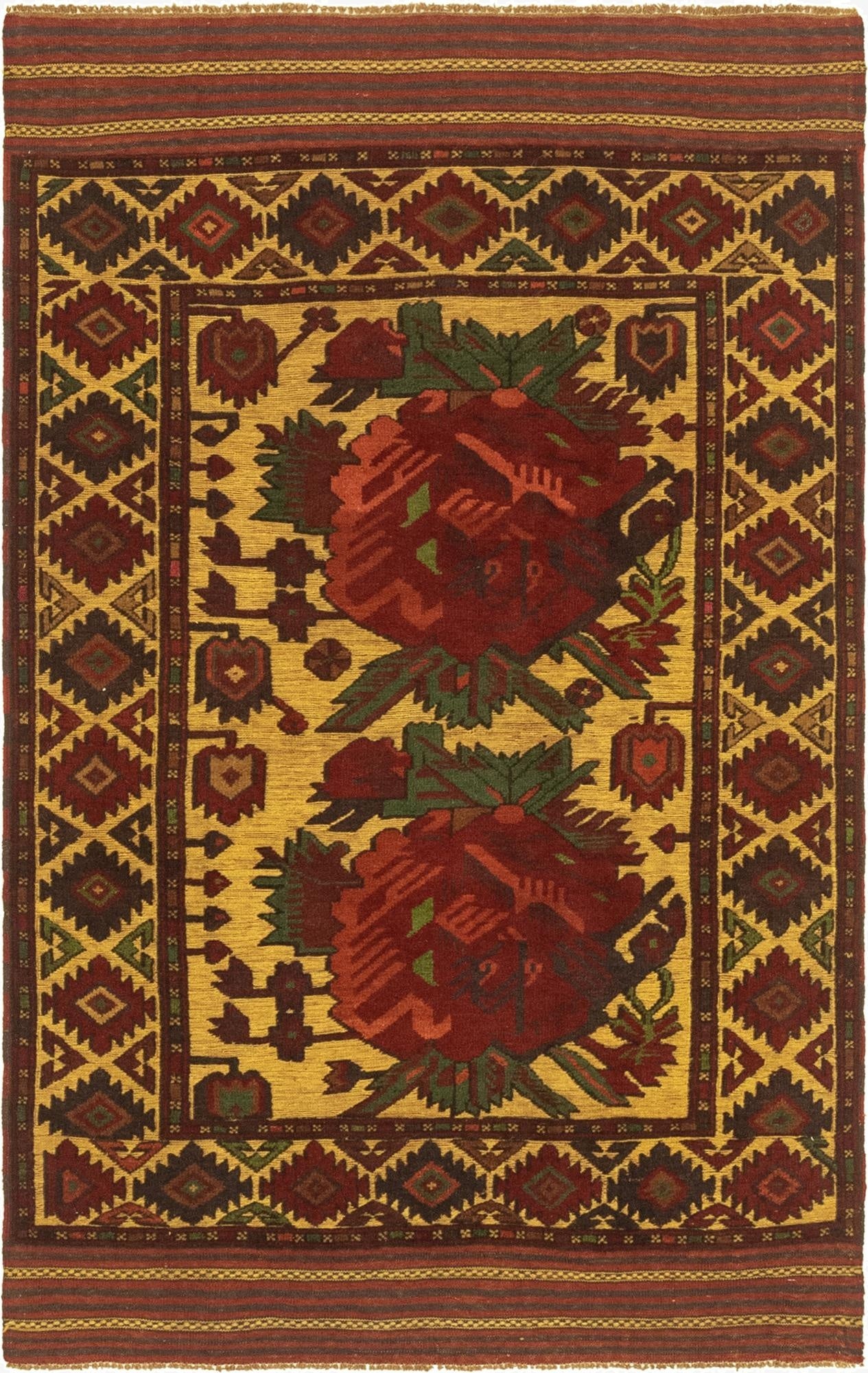 4' 1 x 6' 6  Hand Knotted Sumak Wool Rug