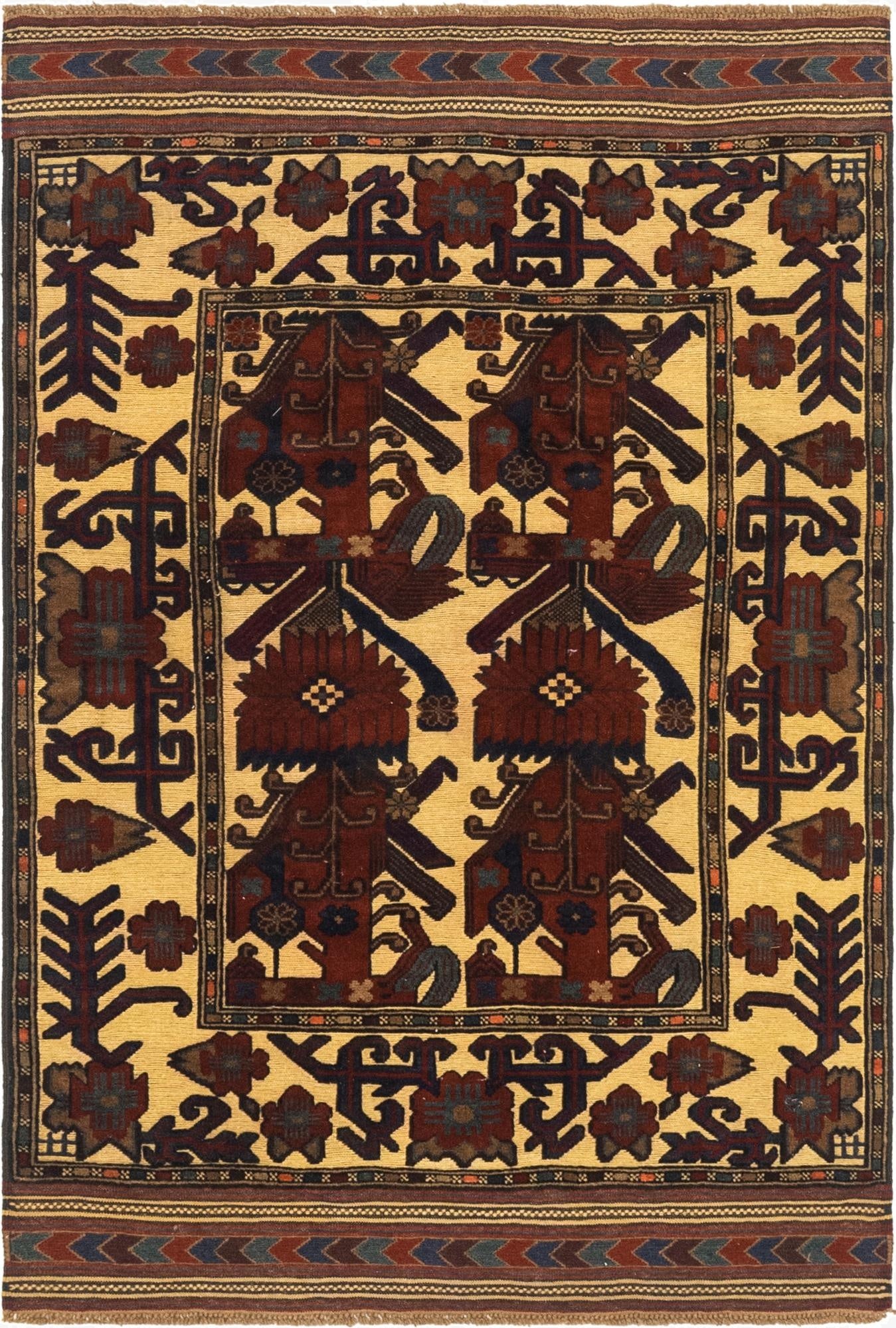 4' x 6' 1  Hand Knotted Sumak Wool Rug