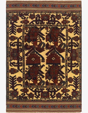 4' x 6' 1 Hand Knotted Sumak Wool Rug
