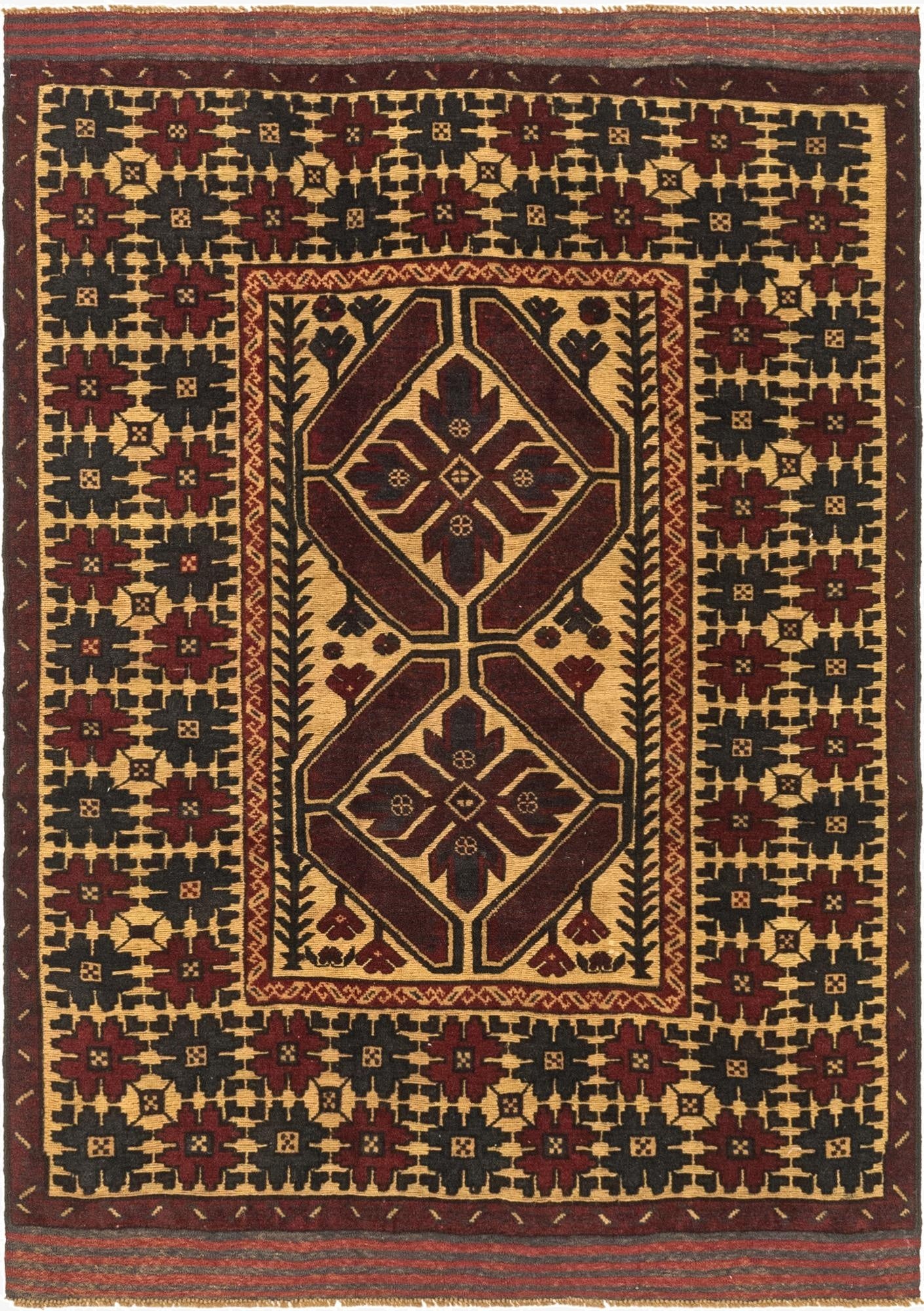 4' 5 x 6' 4  Hand Knotted Sumak Wool Rug
