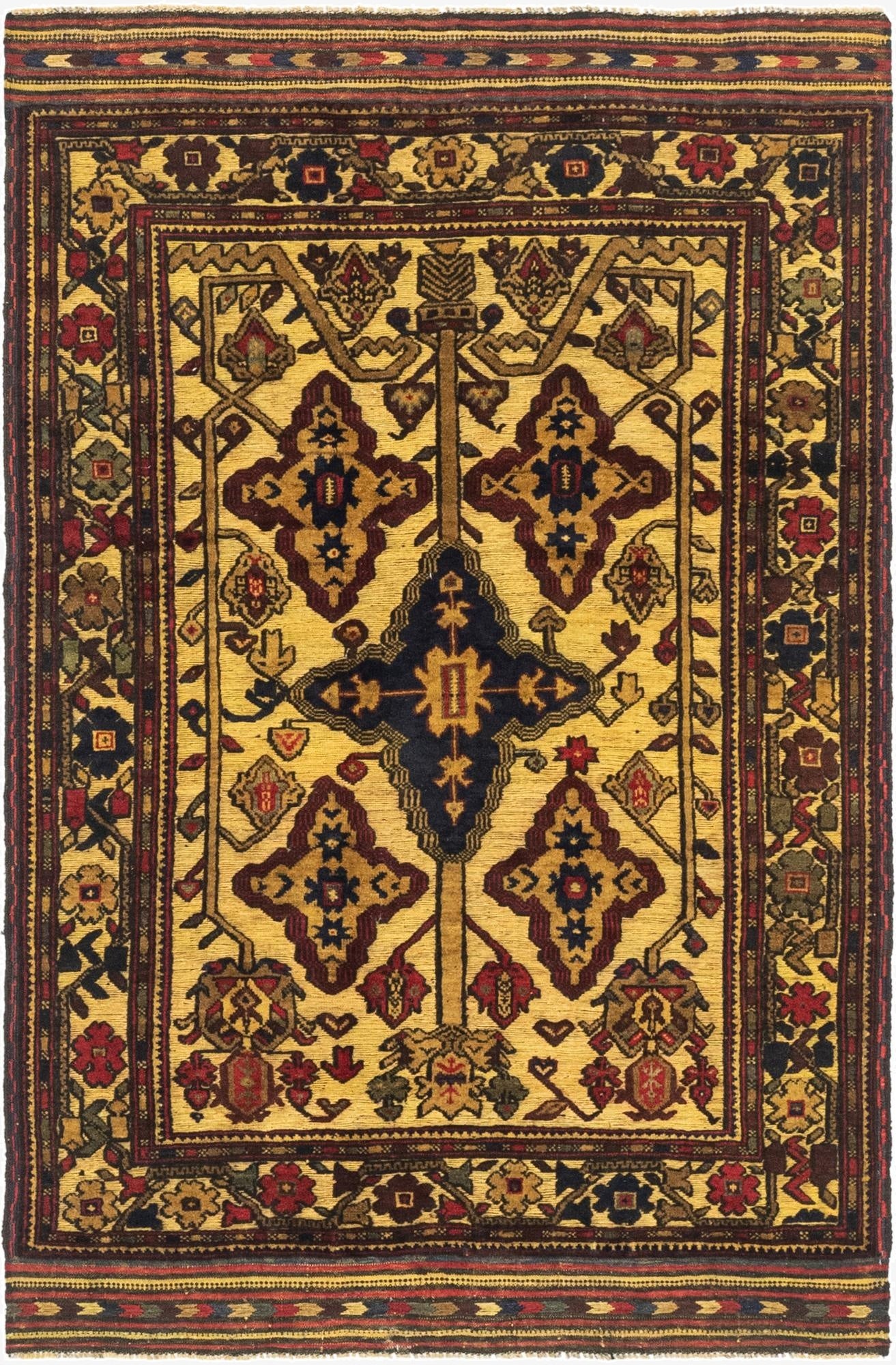 3' 11 x 6' 3  Hand Knotted Sumak Wool Rug