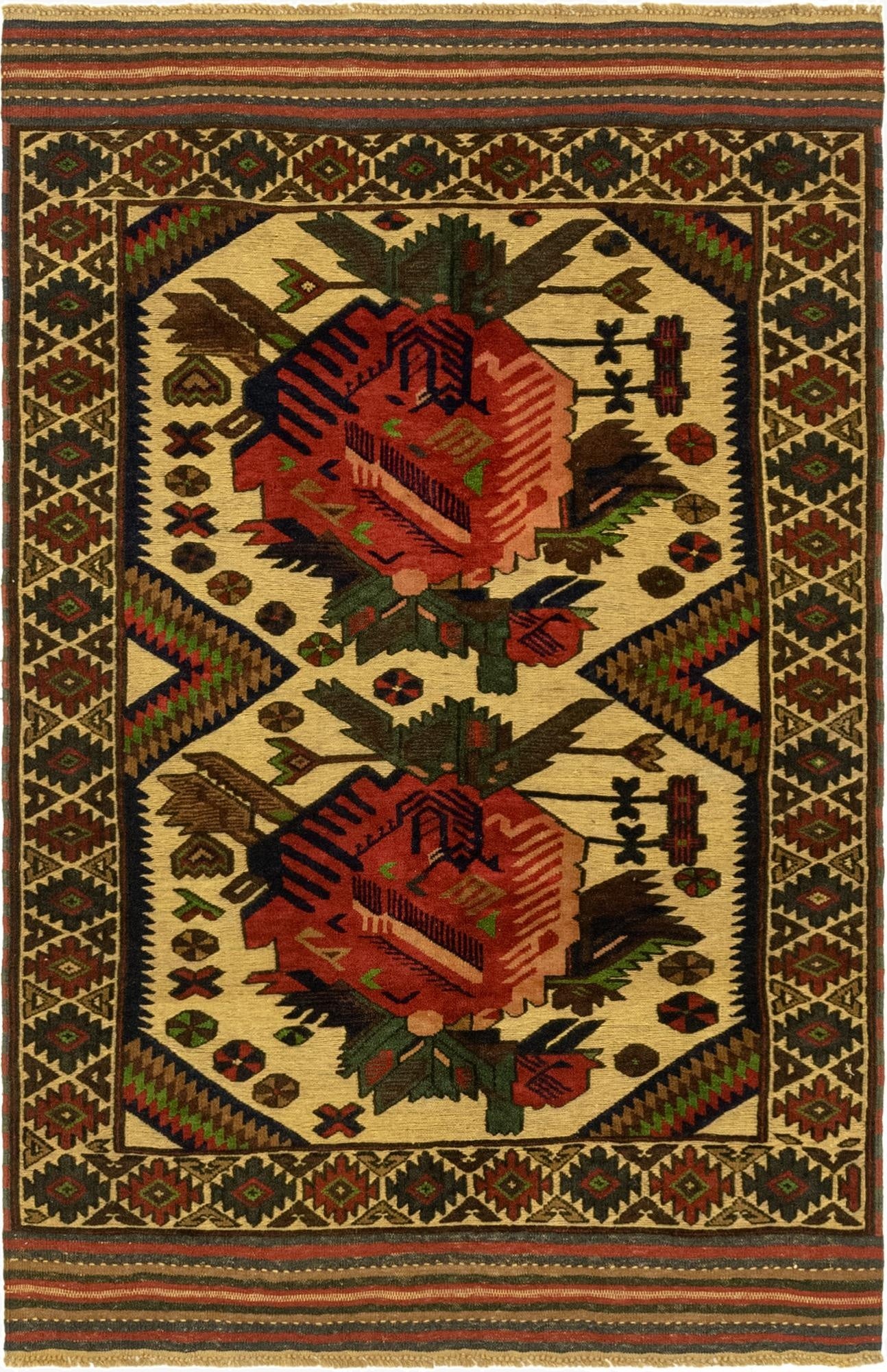 4' 1 x 6' 4  Hand Knotted Sumak Wool Rug