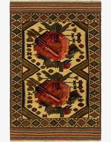 4' 1 x 6' 4 Hand Knotted Sumak Wool Rug