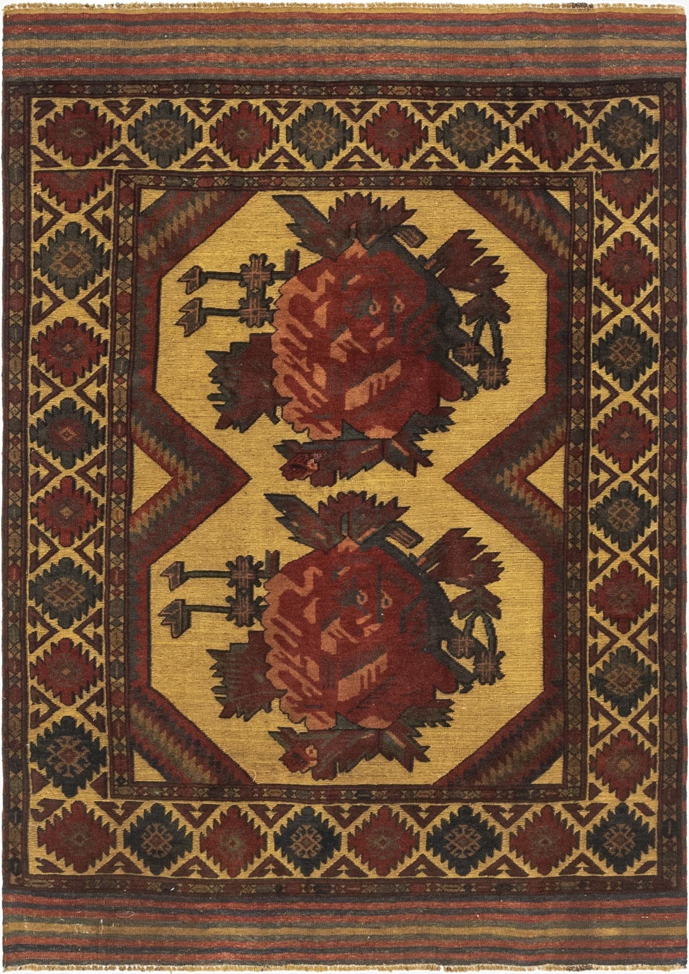 4' 3 x 6' 2  Hand Knotted Sumak Wool Rug