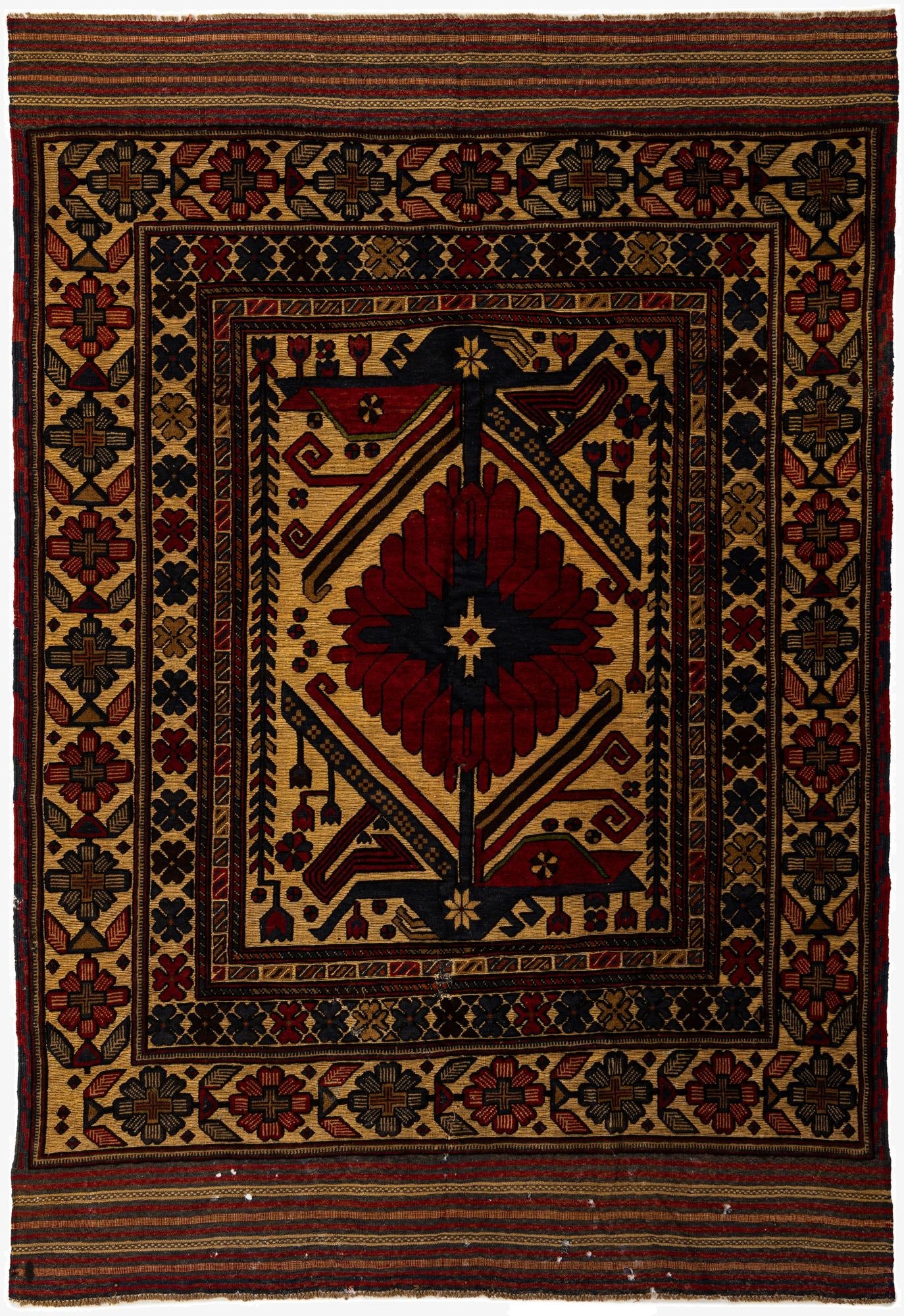 6' 7 x 9' 3  Hand Knotted Sumak Wool Rug