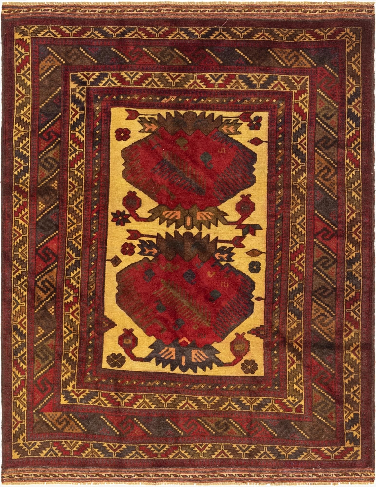 4' 4 x 5' 9  Hand Knotted Sumak Wool Rug
