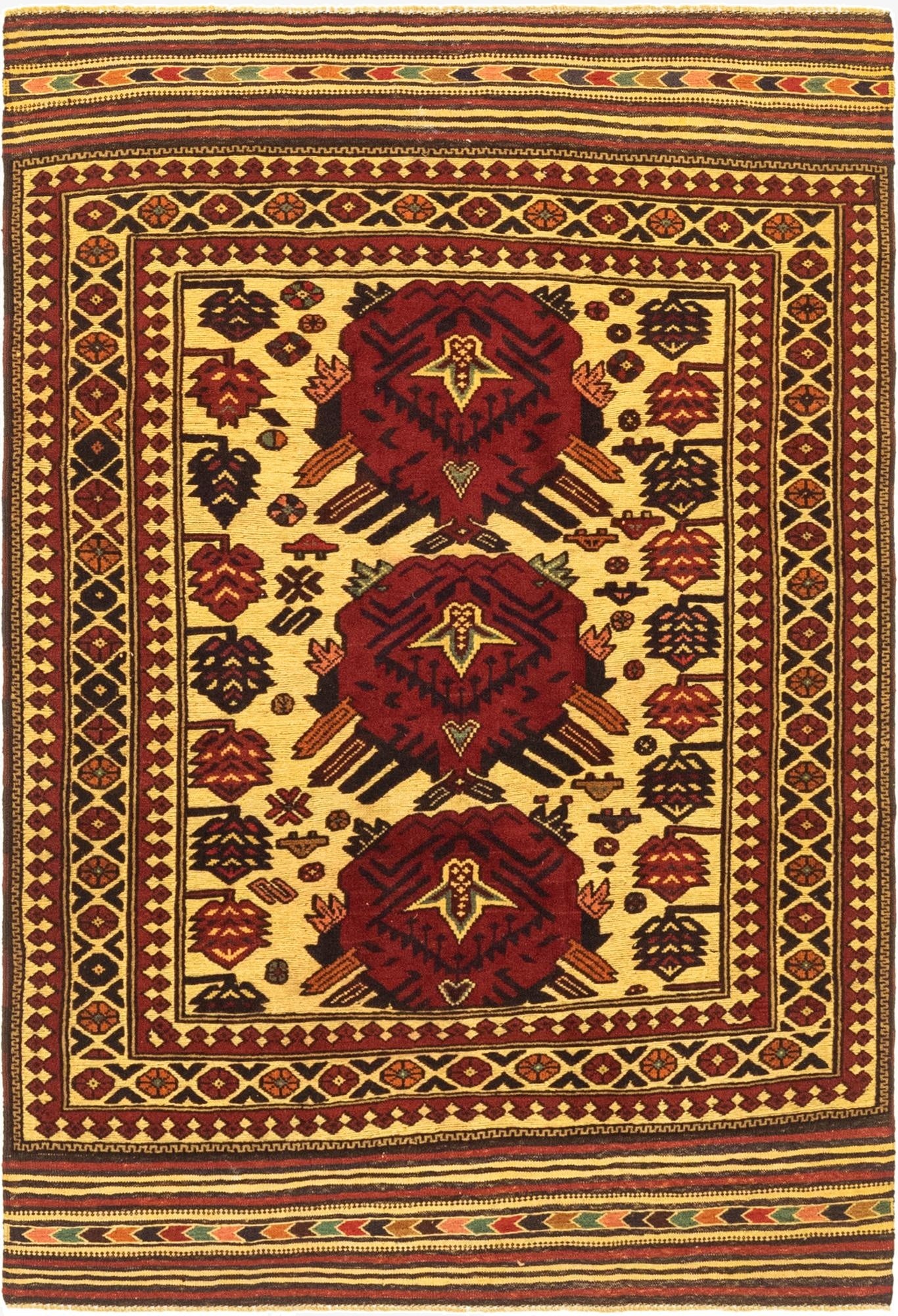 4' 3 x 6' 4  Hand Knotted Sumak Wool Rug