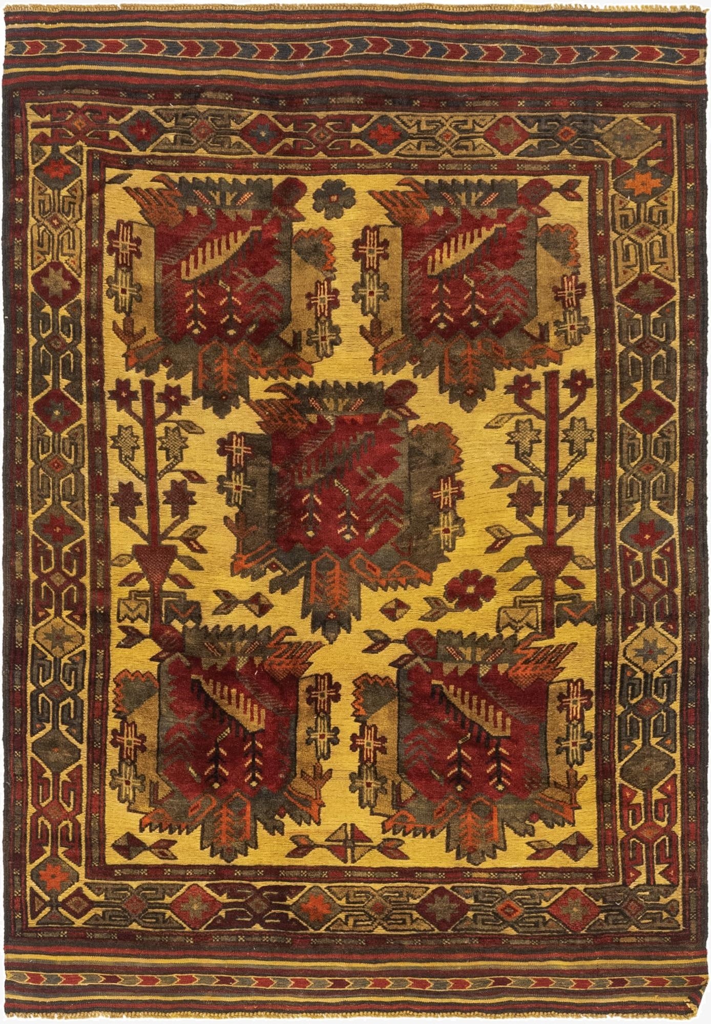 4' 5 x 6' 6  Hand Knotted Sumak Wool Rug