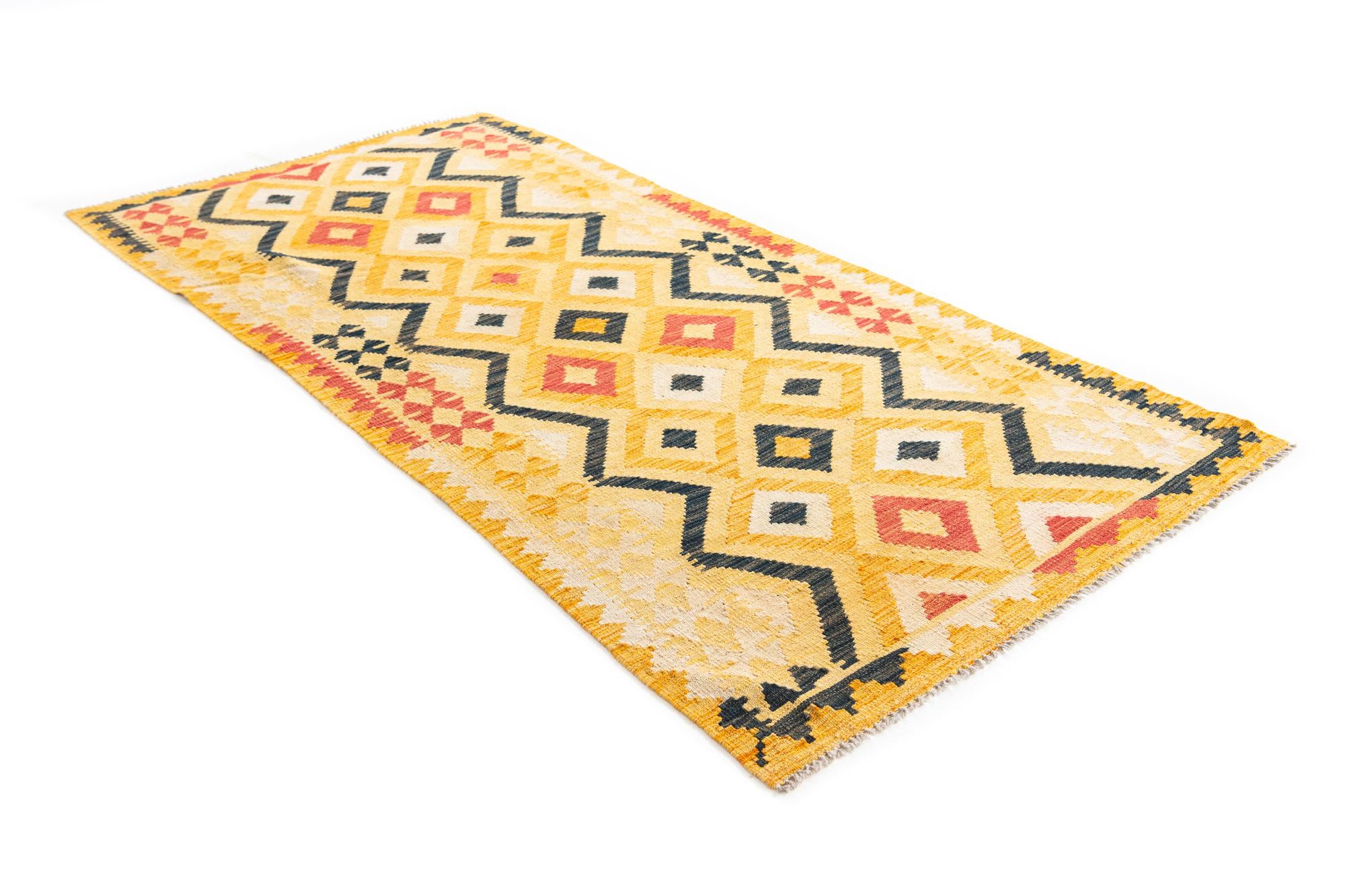 3' 5 x 6' 10 Hand Woven Kilim Maymana Wool Runner Rug